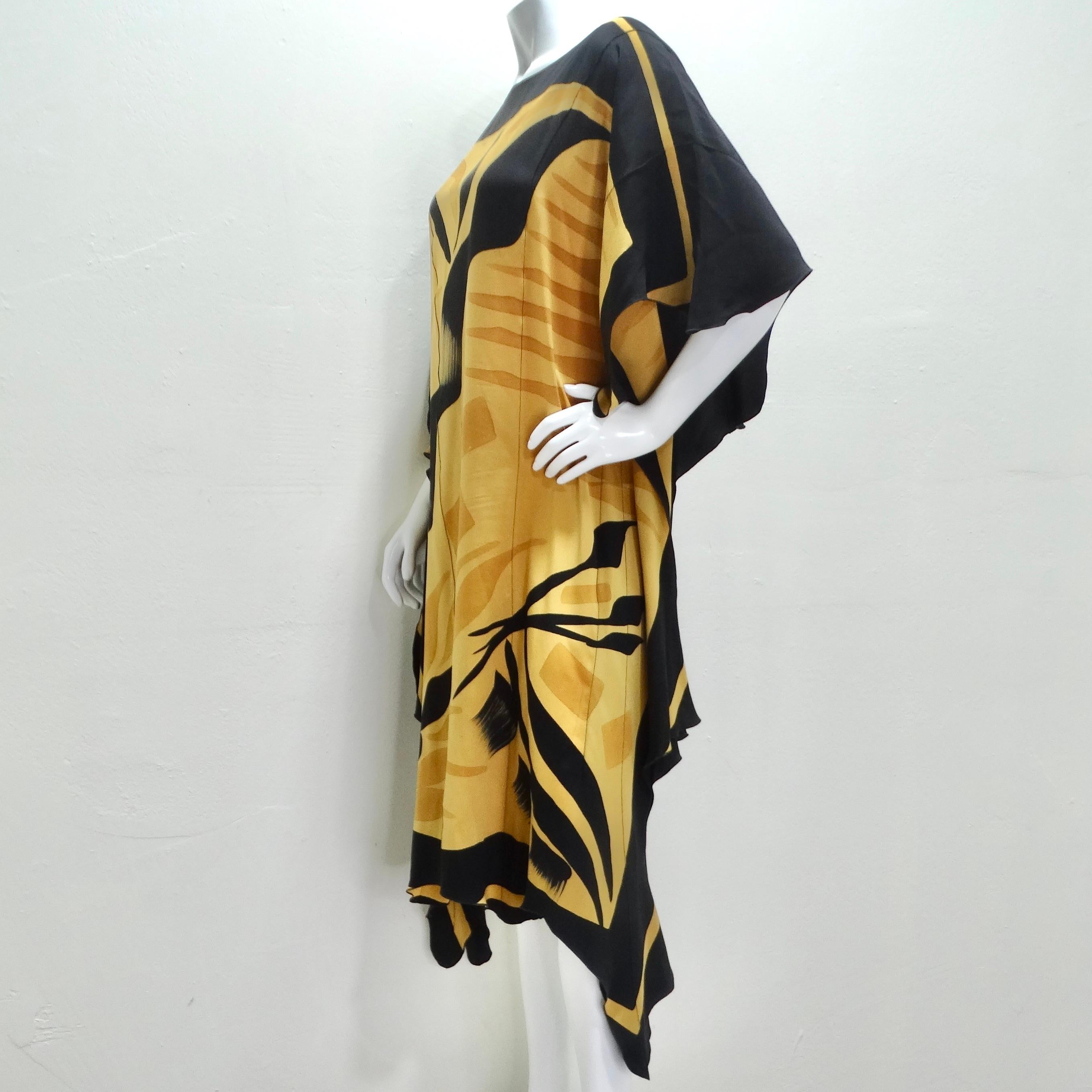 Women's or Men's 1980s Abstract Print Silk Kaftan Dress For Sale