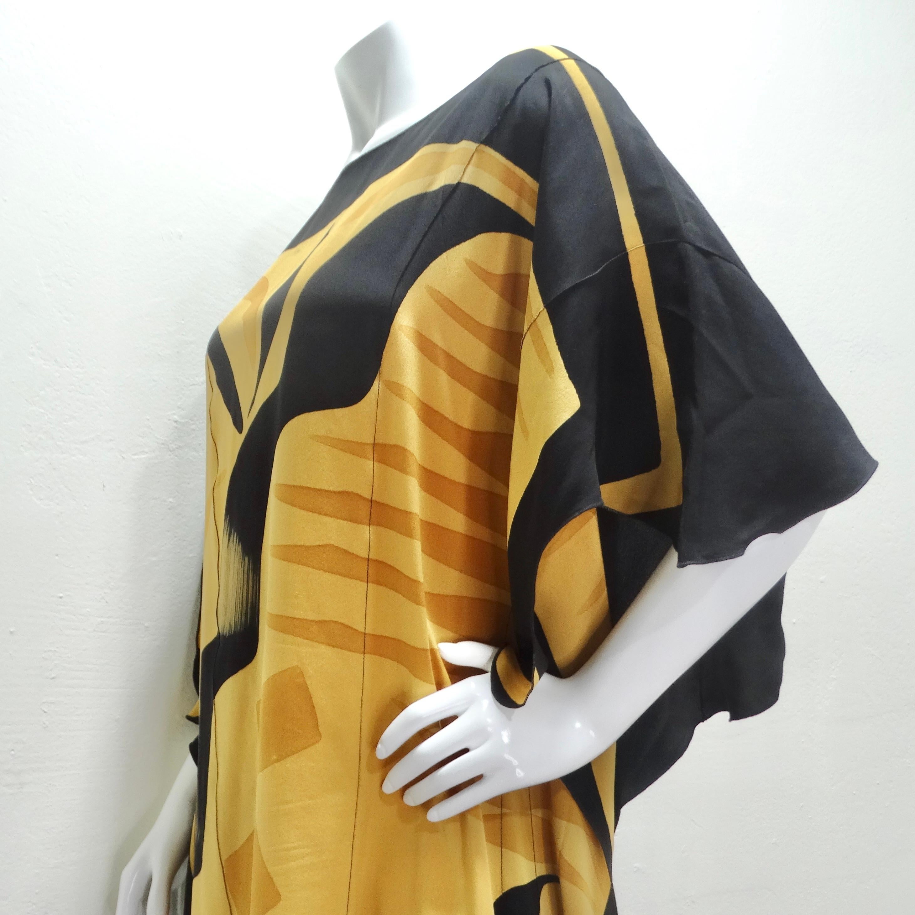 1980s Abstract Print Silk Kaftan Dress For Sale 1