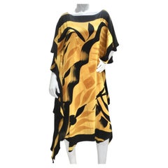 Retro 1980s Abstract Print Silk Kaftan Dress