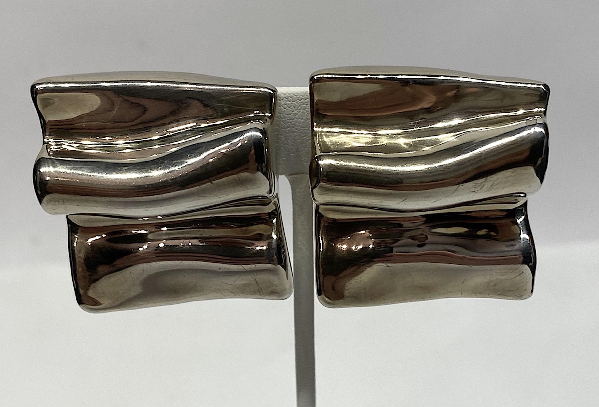 Women's 1980s Abstract Sculptural Sterling Silver Modernist Earrings