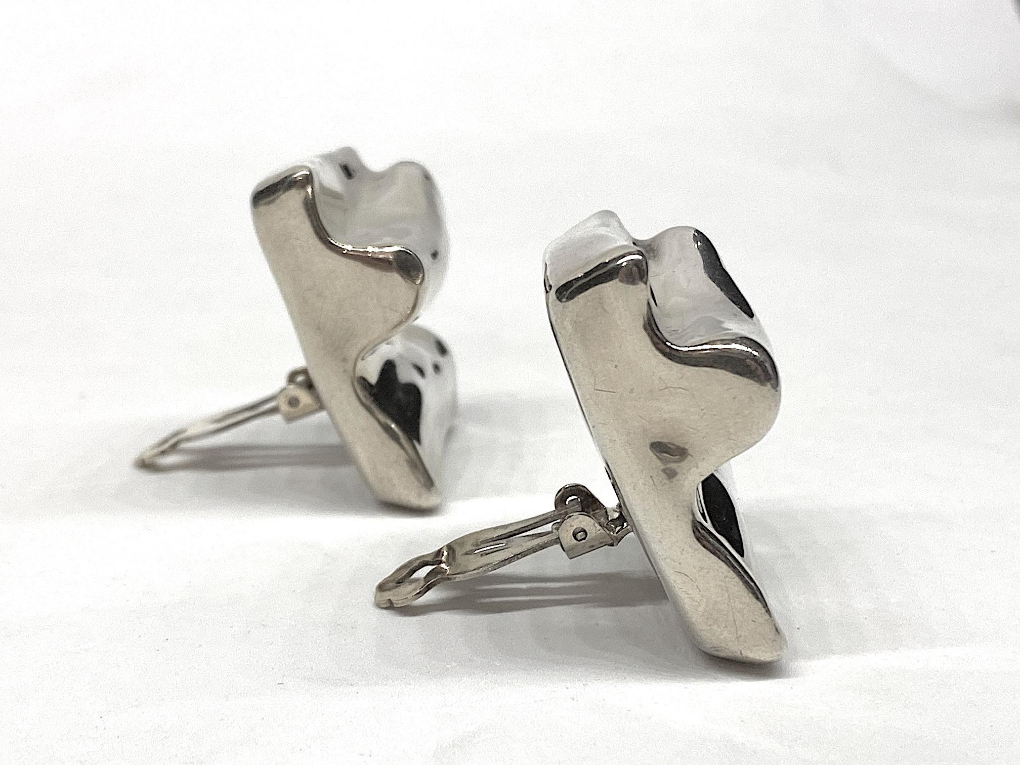 1980s Abstract Sculptural Sterling Silver Modernist Earrings 4