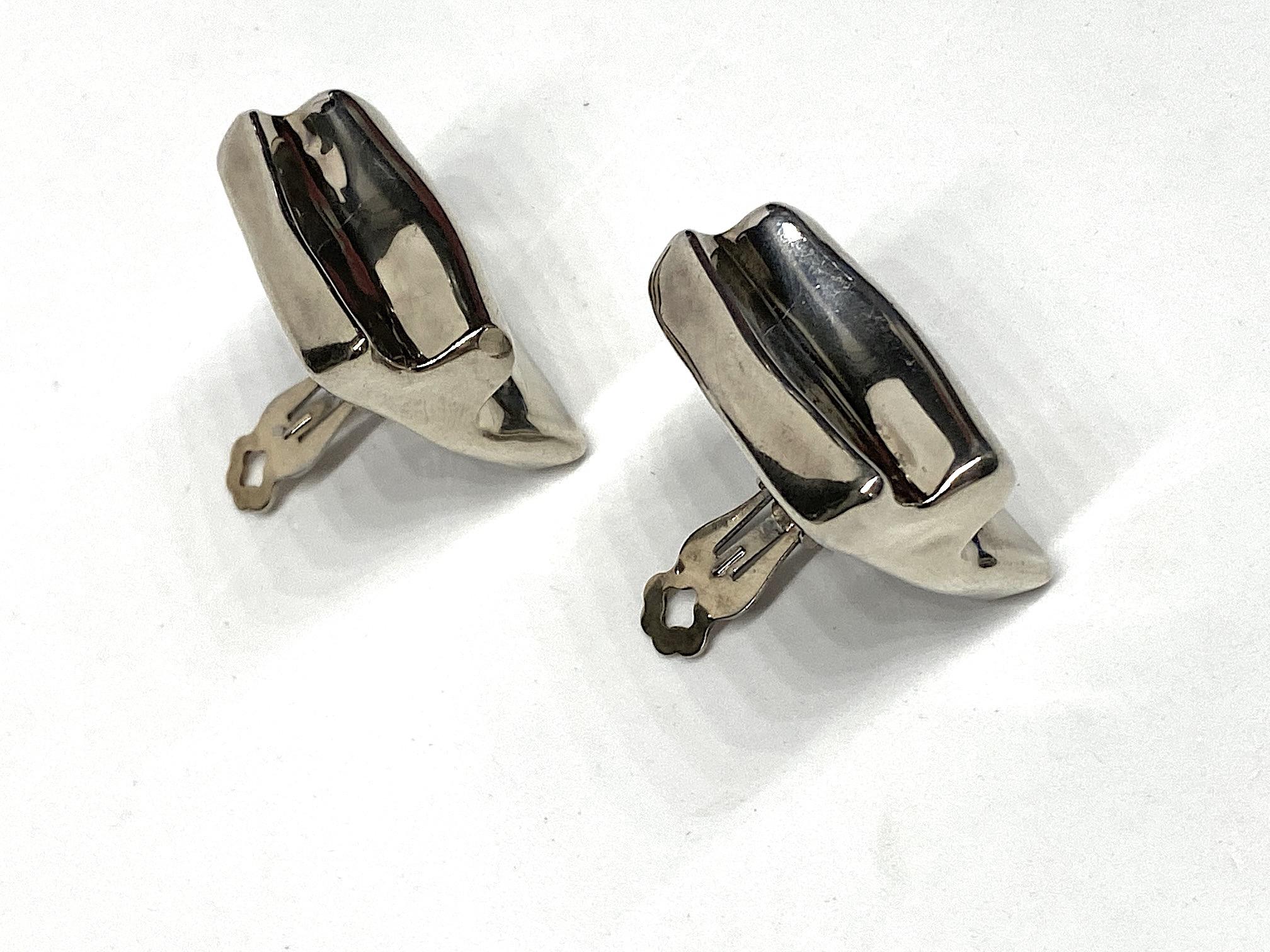 1980s Abstract Sculptural Sterling Silver Modernist Earrings 5