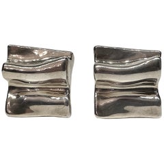 Vintage 1980s Abstract Sculptural Sterling Silver Modernist Earrings