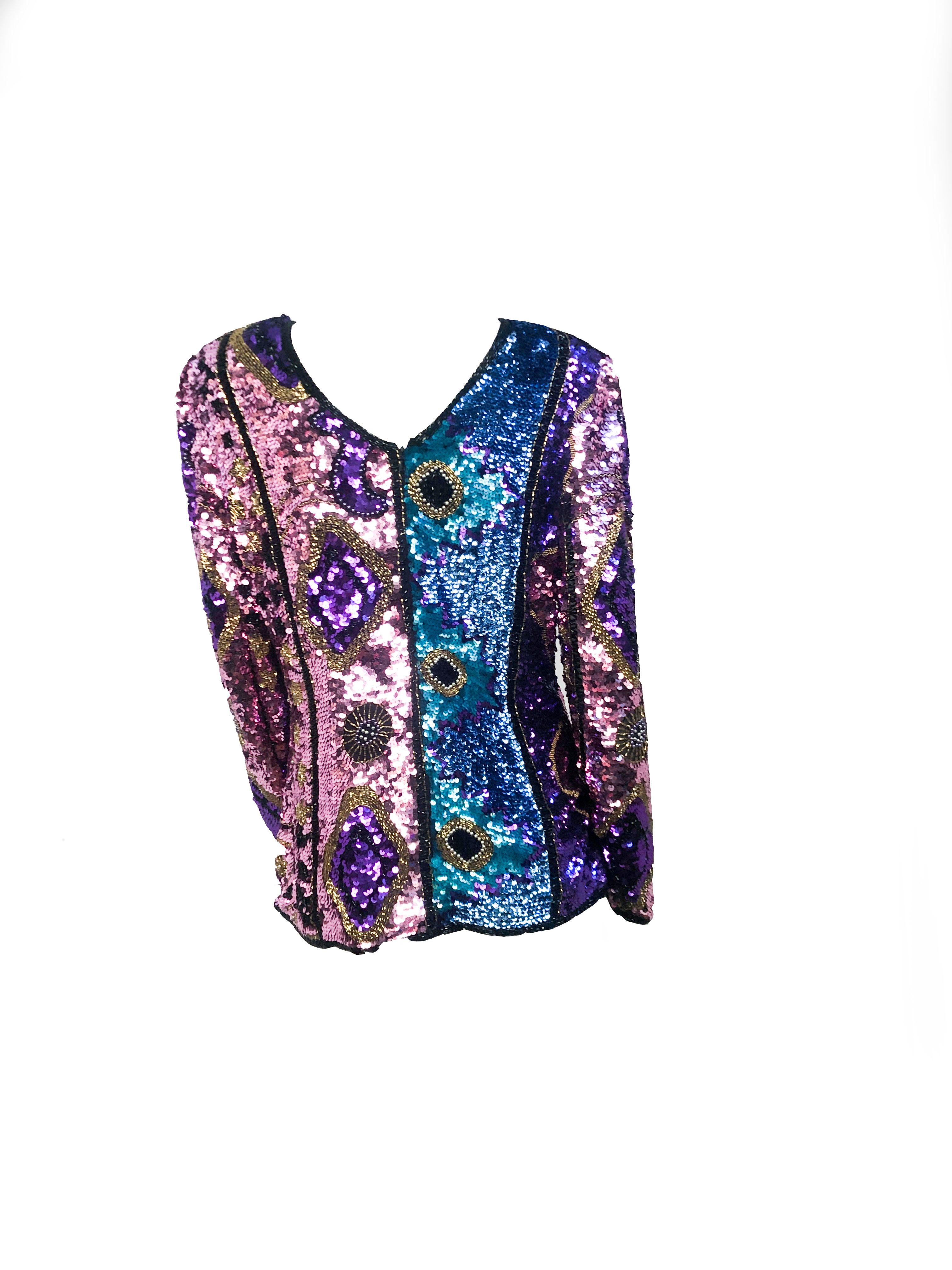 1980s Abstract Sequin and Beaded Top In Good Condition For Sale In San Francisco, CA