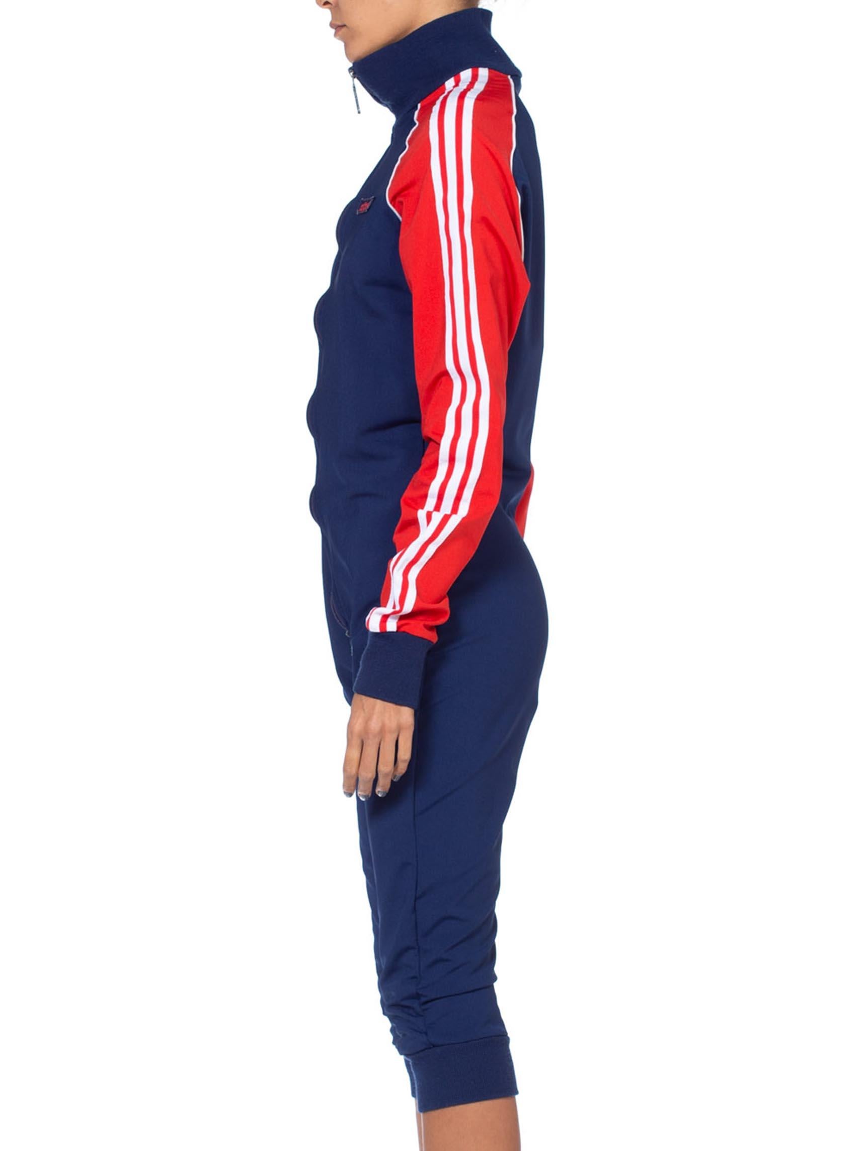 1980S Adidas Red White & Blue Polyester Track Ski Jumpsuit In Excellent Condition In New York, NY