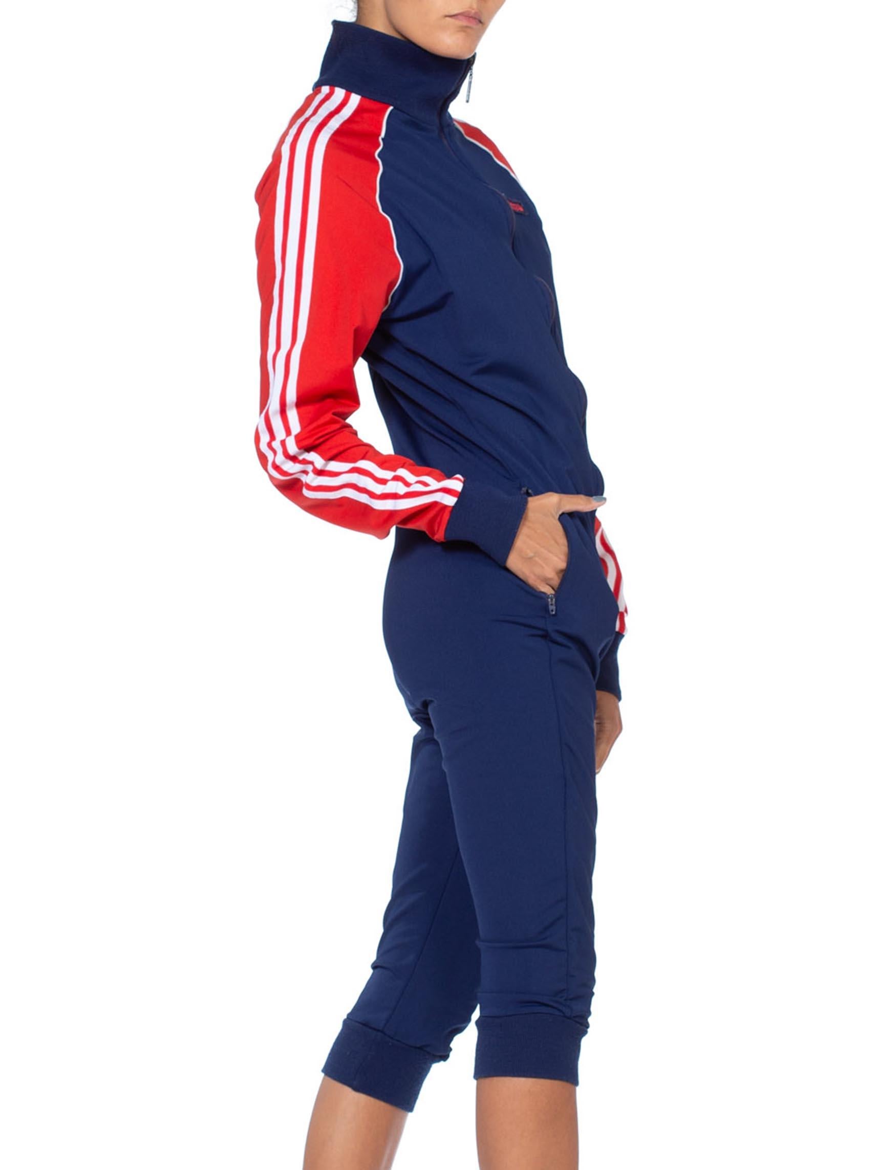 Women's 1980S Adidas Red White & Blue Polyester Track Ski Jumpsuit