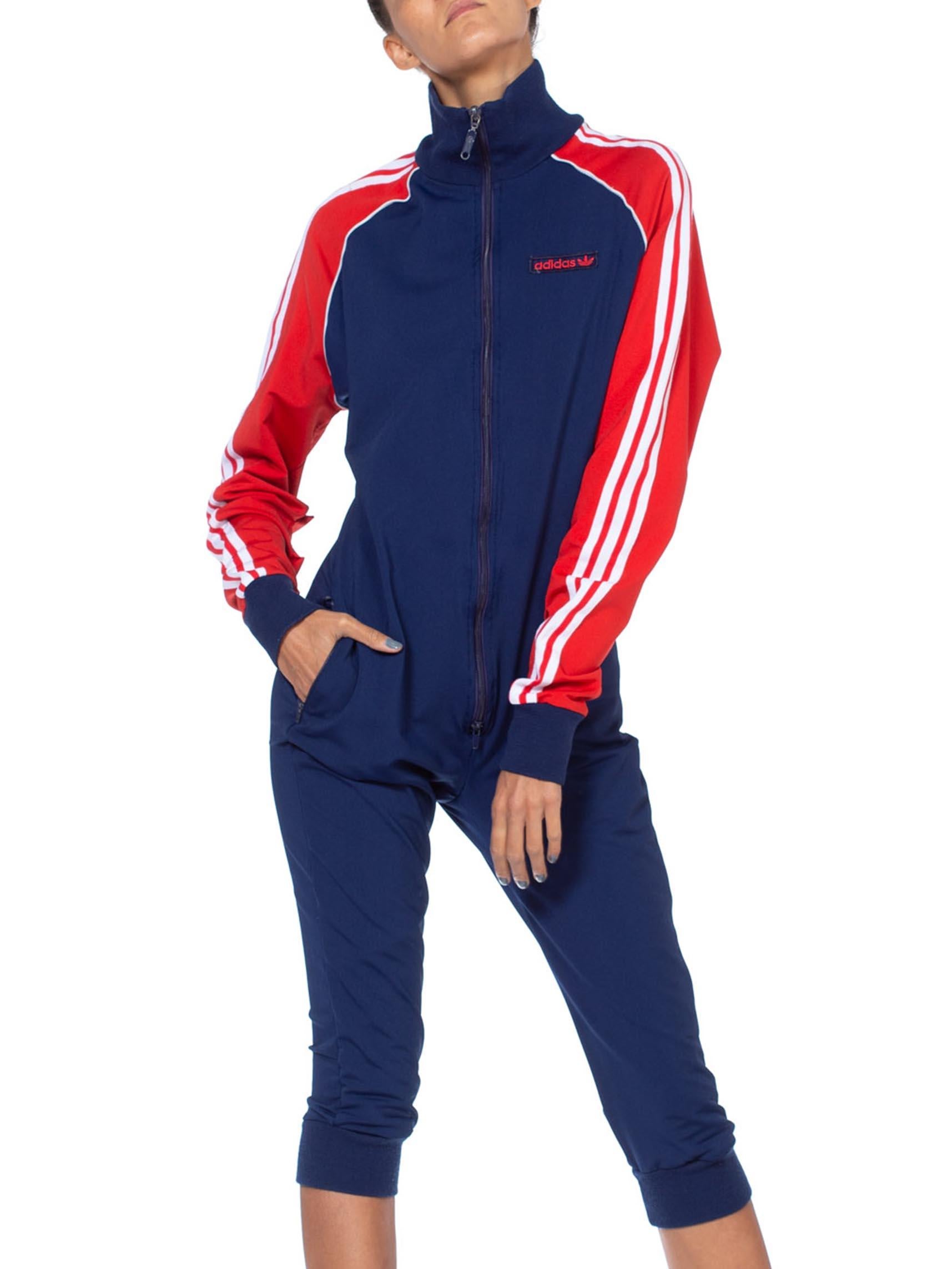1980S Adidas Red White & Blue Polyester Track Ski Jumpsuit 1