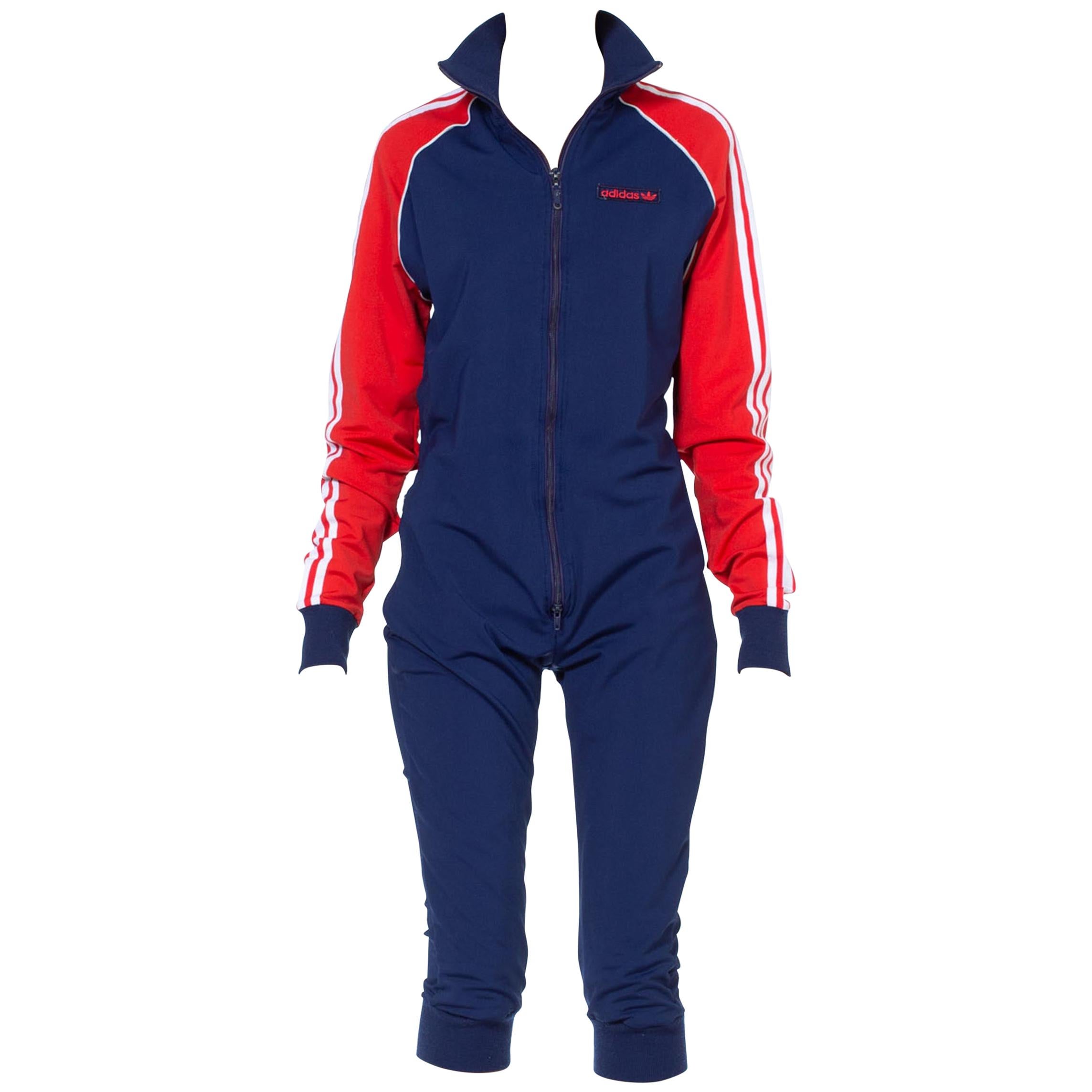 1980S Adidas Red White & Blue Polyester Track Ski Jumpsuit