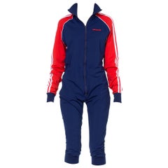 Vintage 1980S ADIDAS Red White & Blue Polyester Track Ski Jumpsuit