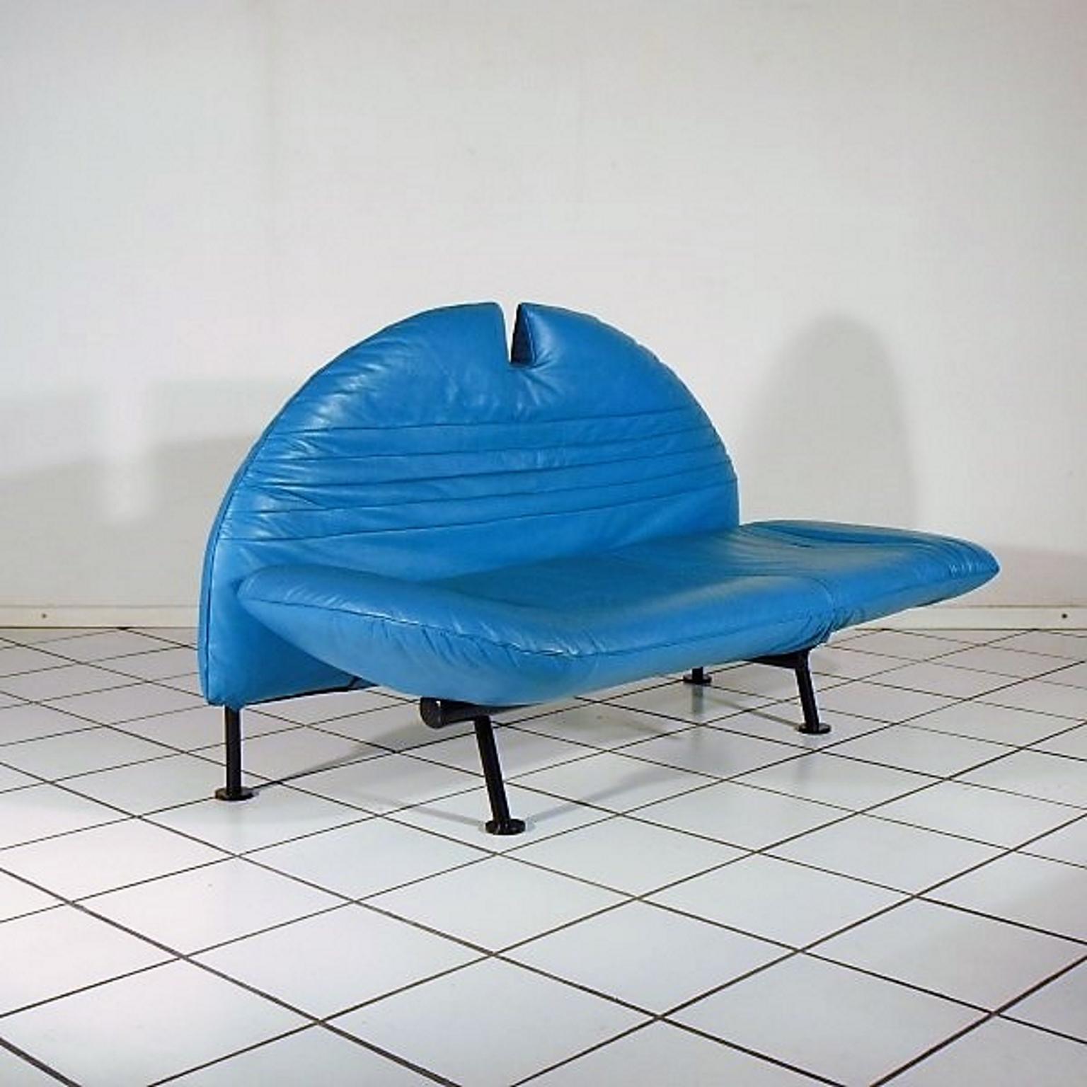 1980s Adjustable Loveseat Turquoise Leather by Walter Leeman for Sormani, Italy For Sale 2