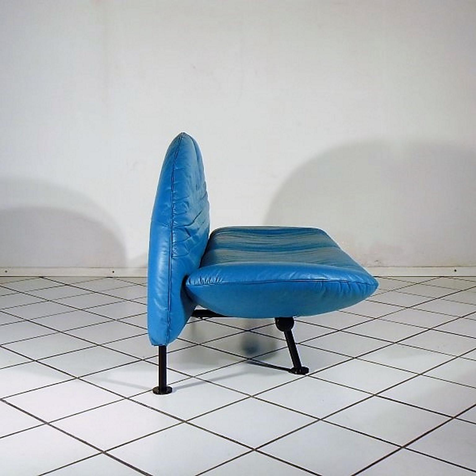 1980s Adjustable Loveseat Turquoise Leather by Walter Leeman for Sormani, Italy For Sale 4