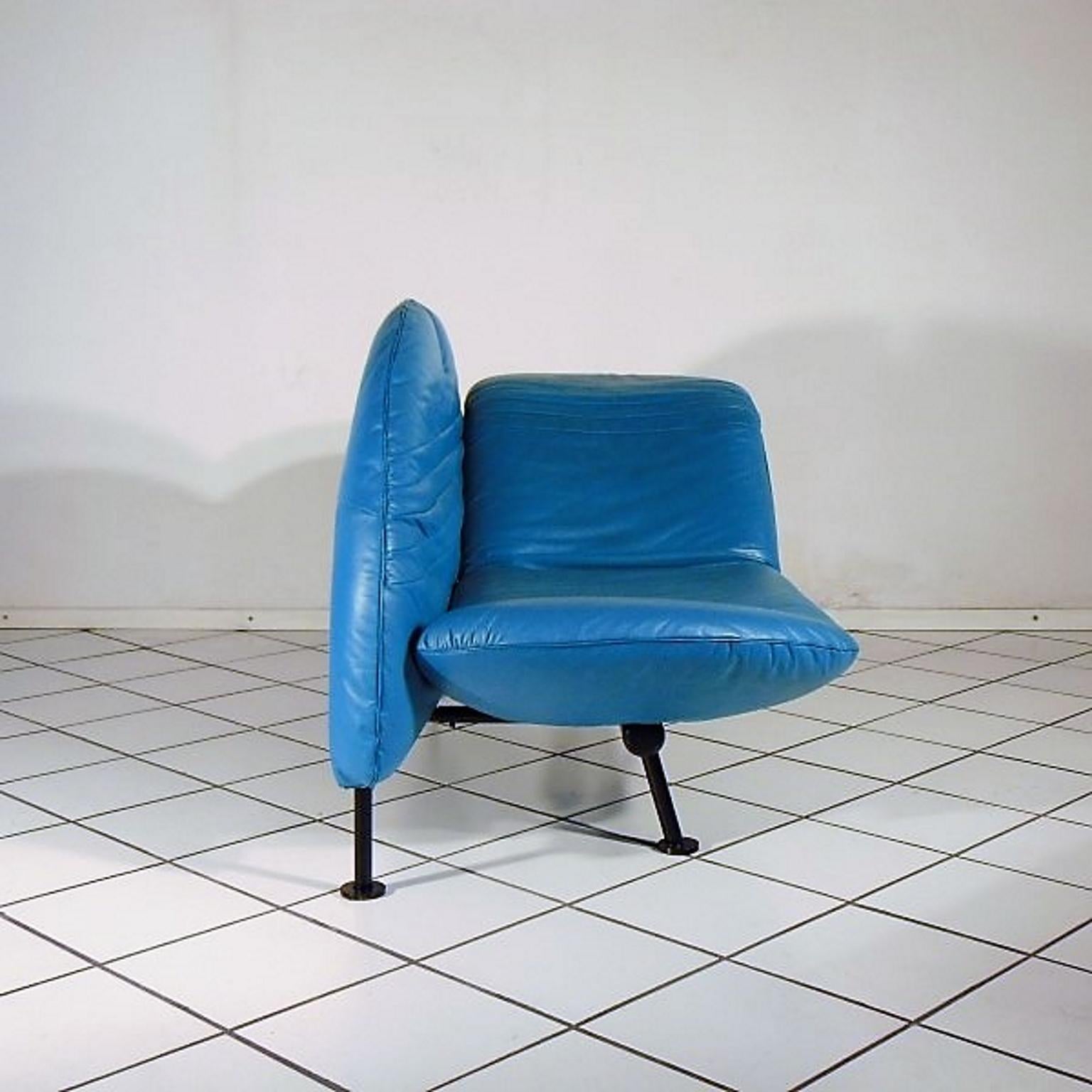 1980s Adjustable Loveseat Turquoise Leather by Walter Leeman for Sormani, Italy For Sale 5