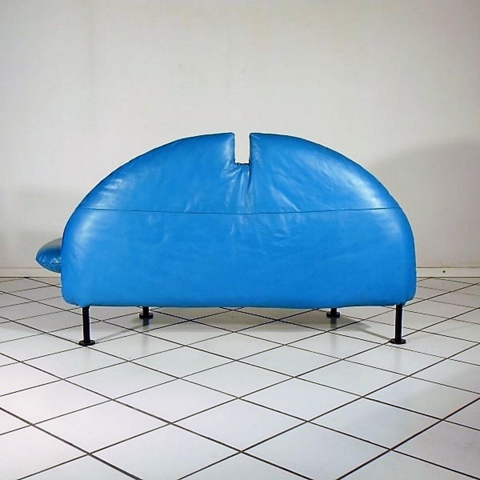 1980s Adjustable Loveseat Turquoise Leather by Walter Leeman for Sormani, Italy For Sale 6