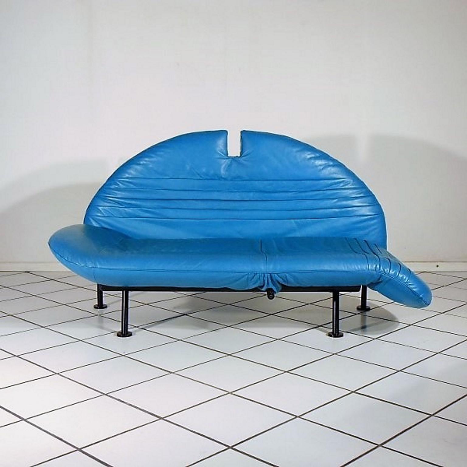 Mid-Century Modern 1980s Adjustable Loveseat Turquoise Leather by Walter Leeman for Sormani, Italy For Sale