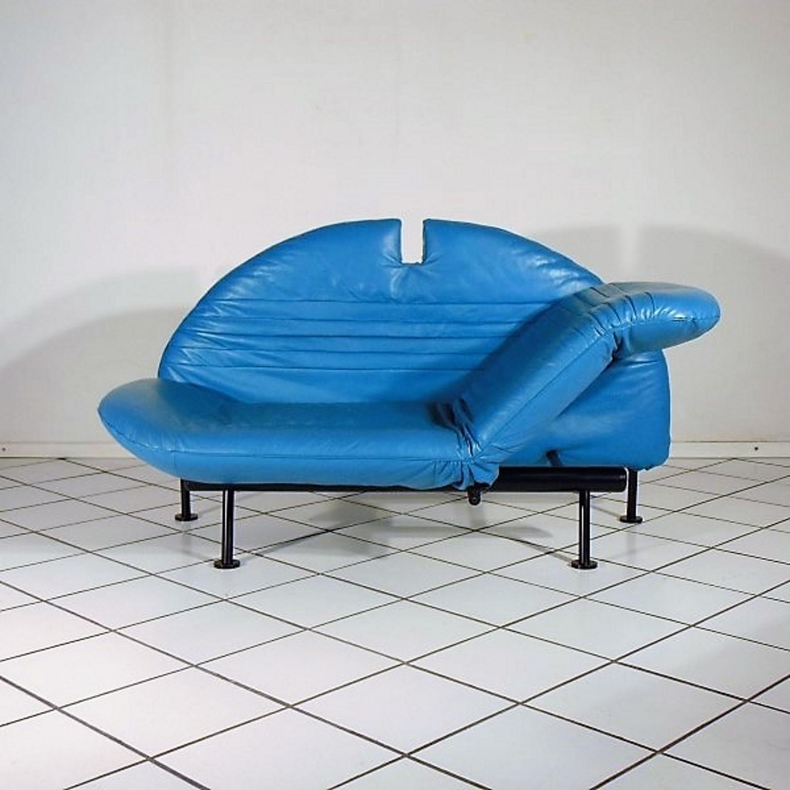 Italian 1980s Adjustable Loveseat Turquoise Leather by Walter Leeman for Sormani, Italy For Sale