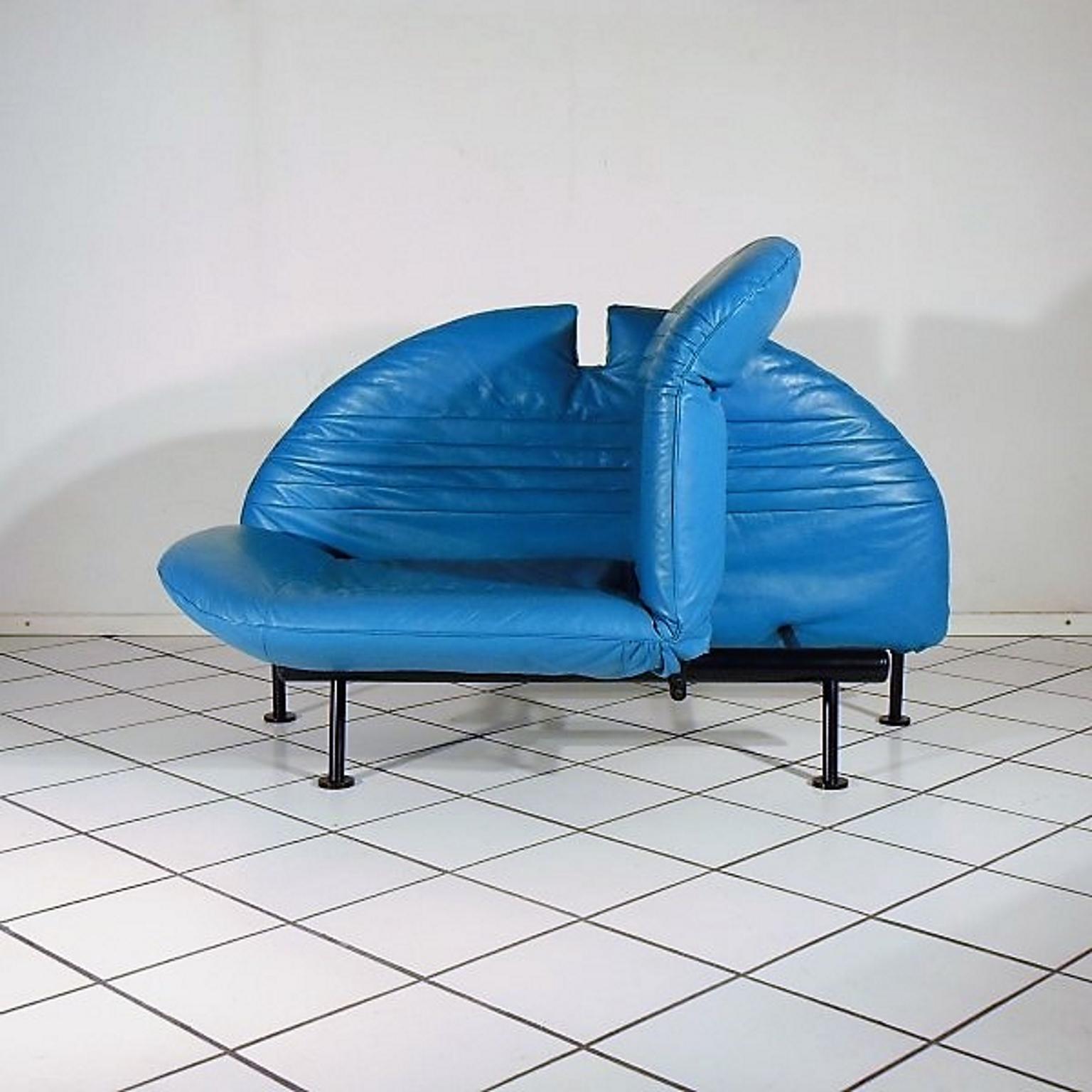 Lacquered 1980s Adjustable Loveseat Turquoise Leather by Walter Leeman for Sormani, Italy For Sale