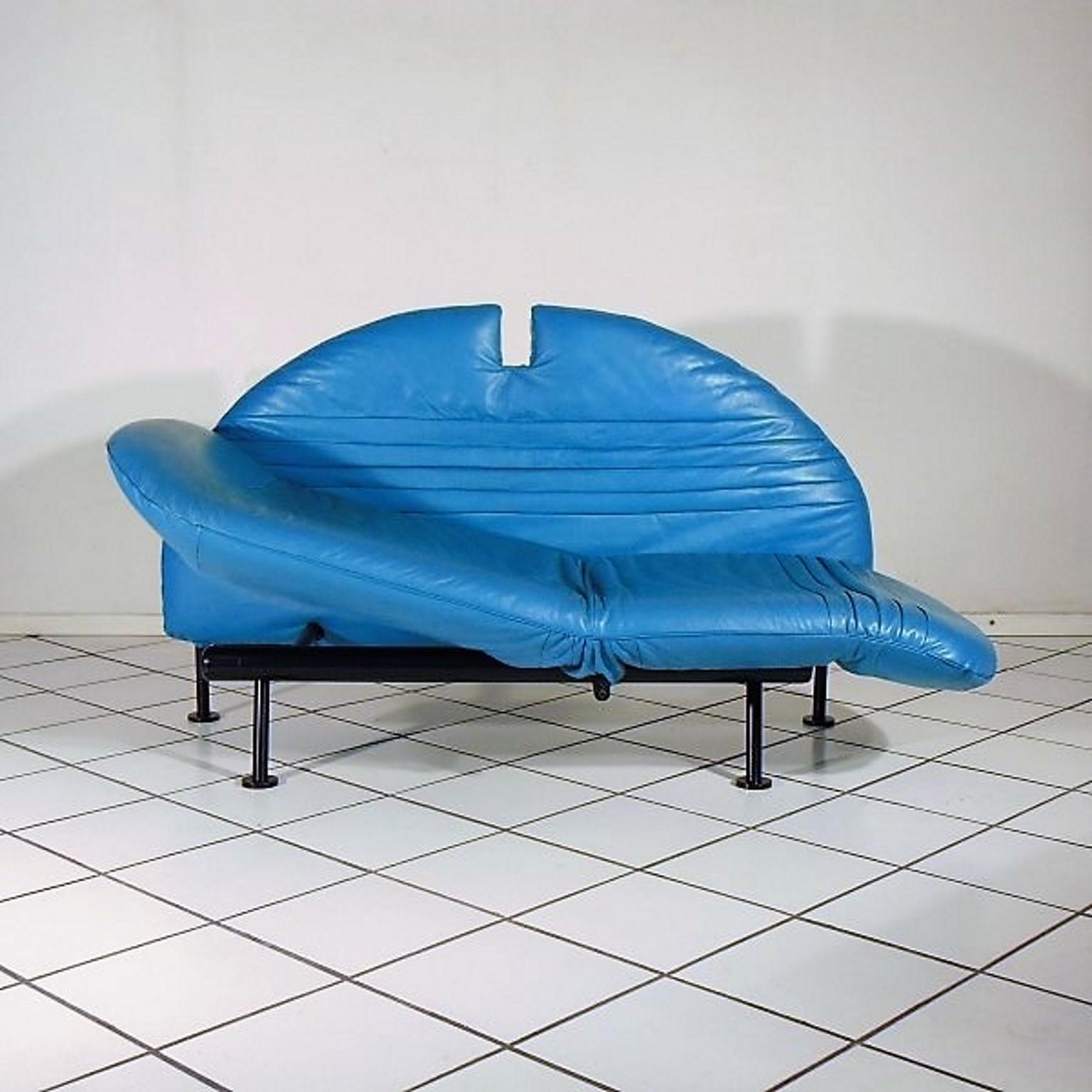 Late 20th Century 1980s Adjustable Loveseat Turquoise Leather by Walter Leeman for Sormani, Italy For Sale