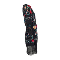 1980s Adolfo Black Embroidered Piano Shawl Dress