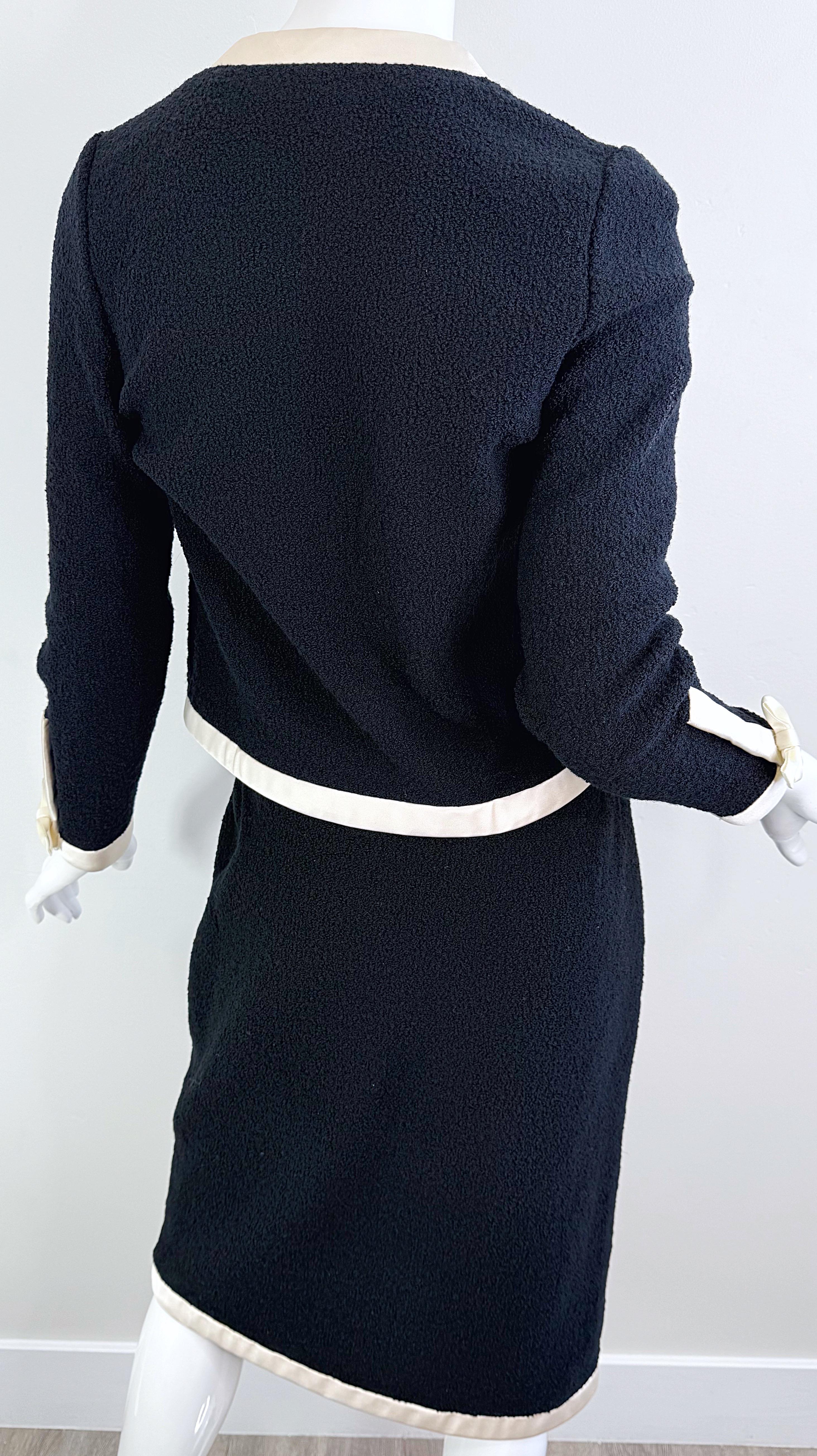 Women's 1980s Adolfo for Saks 5th Avenue Black and White Vintage 80s Skirt Suit Bows For Sale