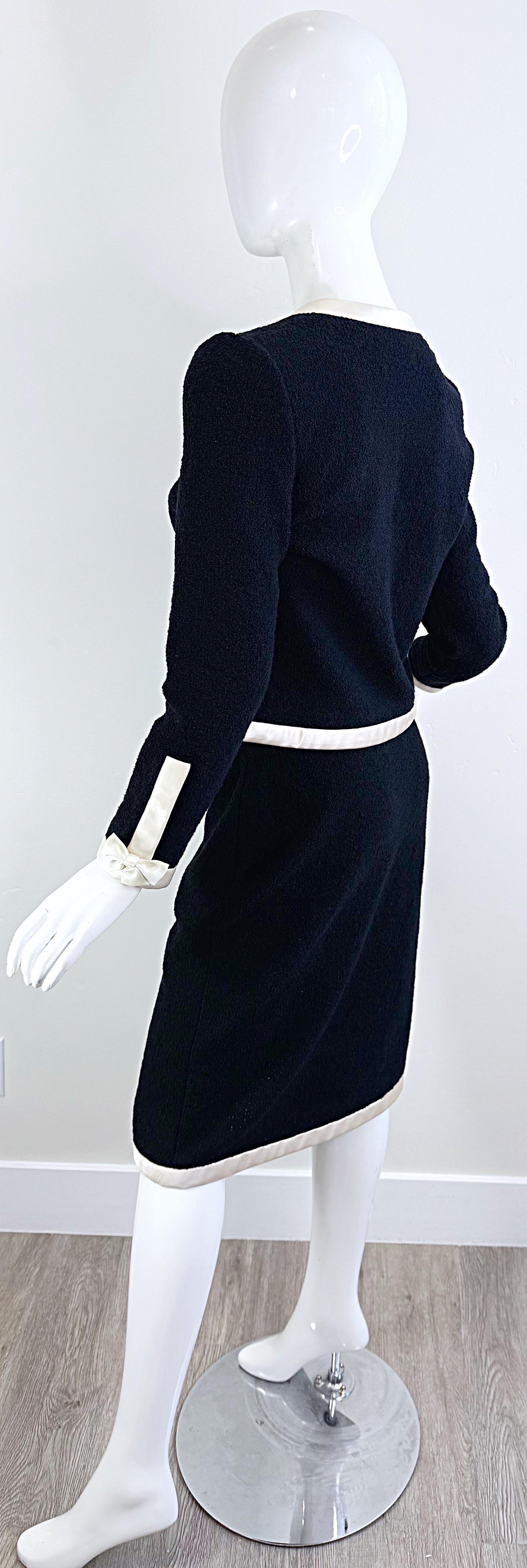 1980s Adolfo for Saks 5th Avenue Black and White Vintage 80s Skirt Suit Bows For Sale 4
