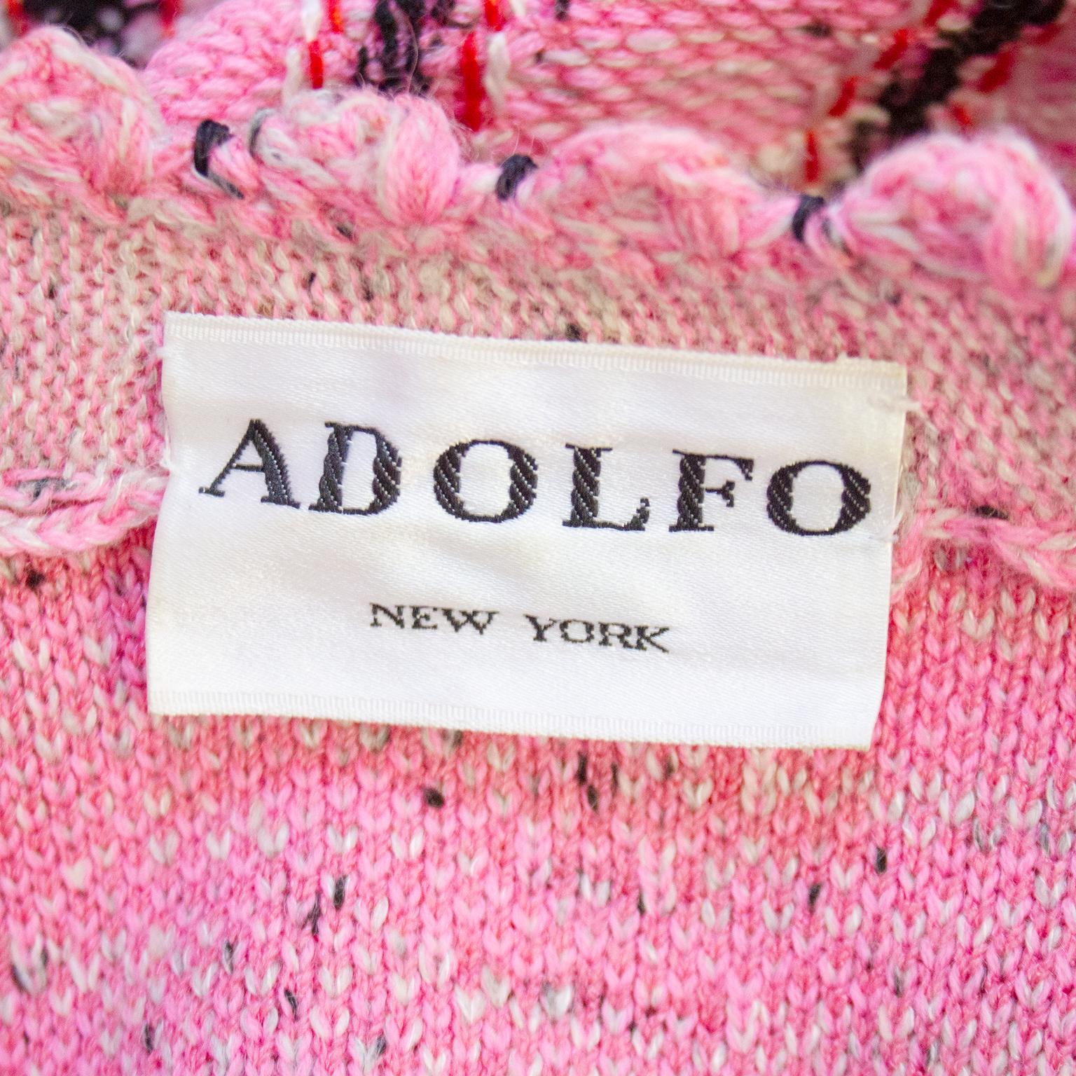 Women's 1980s Adolfo Pink Plaid Knit Skirt Suit 