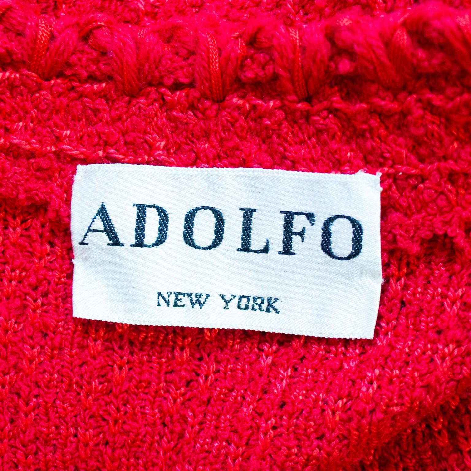 1980s Adolfo Red Wool Knit Skirt Suit 1