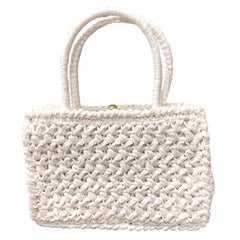 1980s Adoria Italiano Blanco Vintage Raffia Paja 80s Bolso Satchel Bolso de Mano