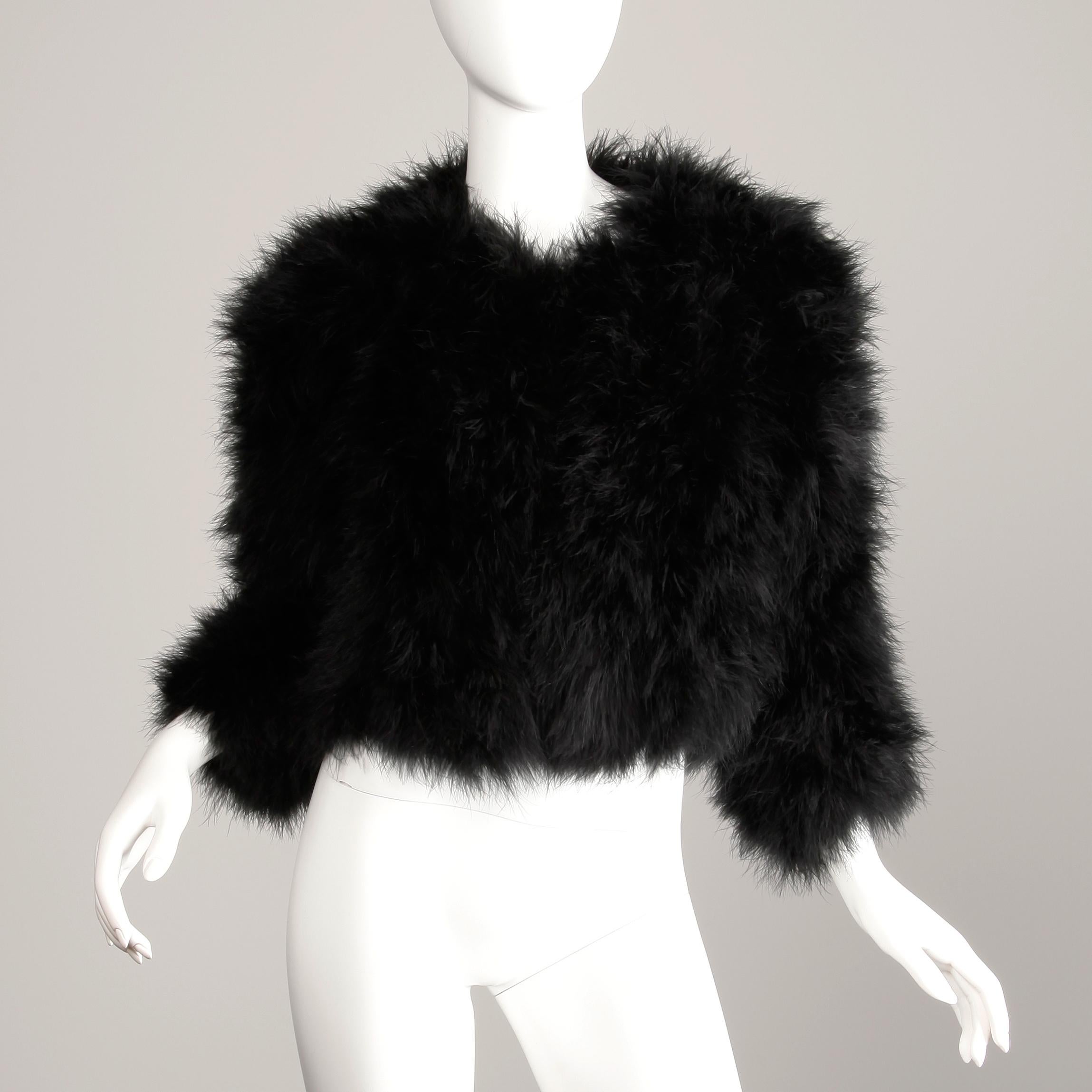Women's 1980s Adrienne Landau Vintage Black Marabou Feather 
