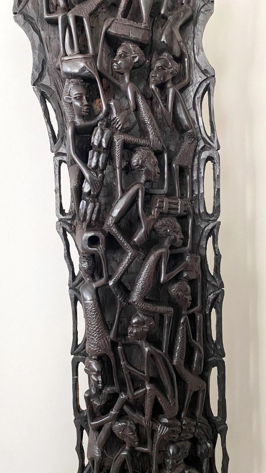 1980's African Makonde Ebony Tree of Life Art Sculpture XL for Wall Art Display In Good Condition For Sale In Farmington, UT
