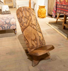 1980s African Tribal Chair Hand-Carved in Solid Wood