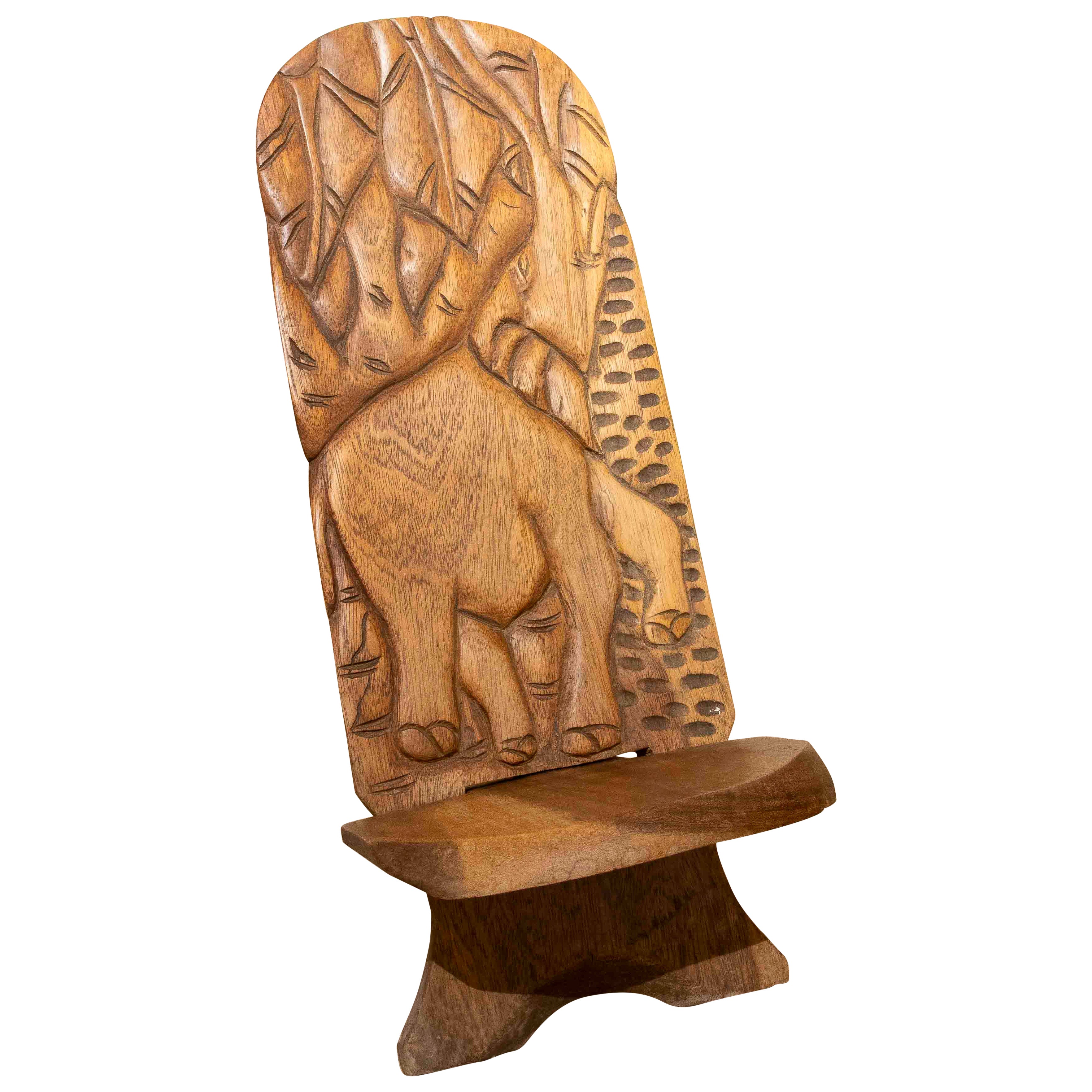 1980s African Tribal Chair Hand-Carved in Solid Wood