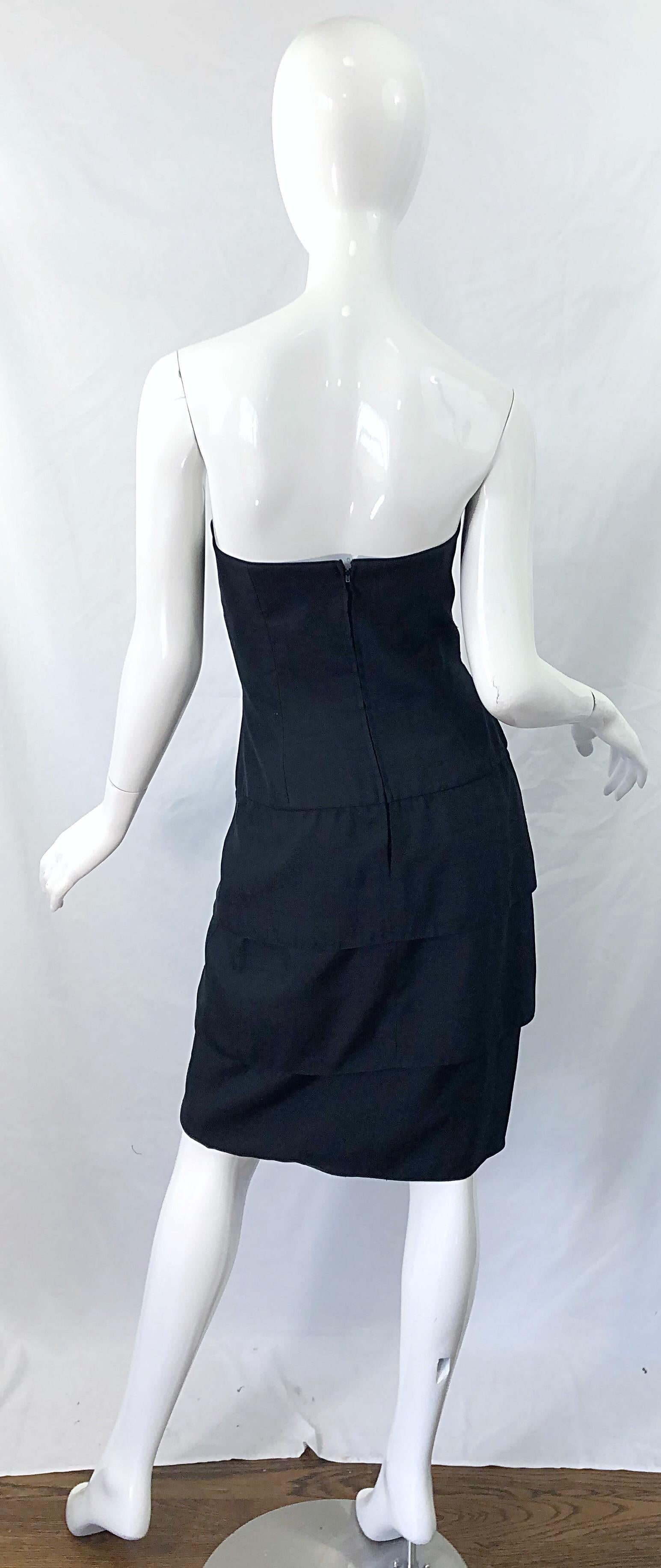 1980s A.J. Bari Lord & Taylor Size 10 / 12 Black Silk Strapless Cocktail Dress For Sale 4