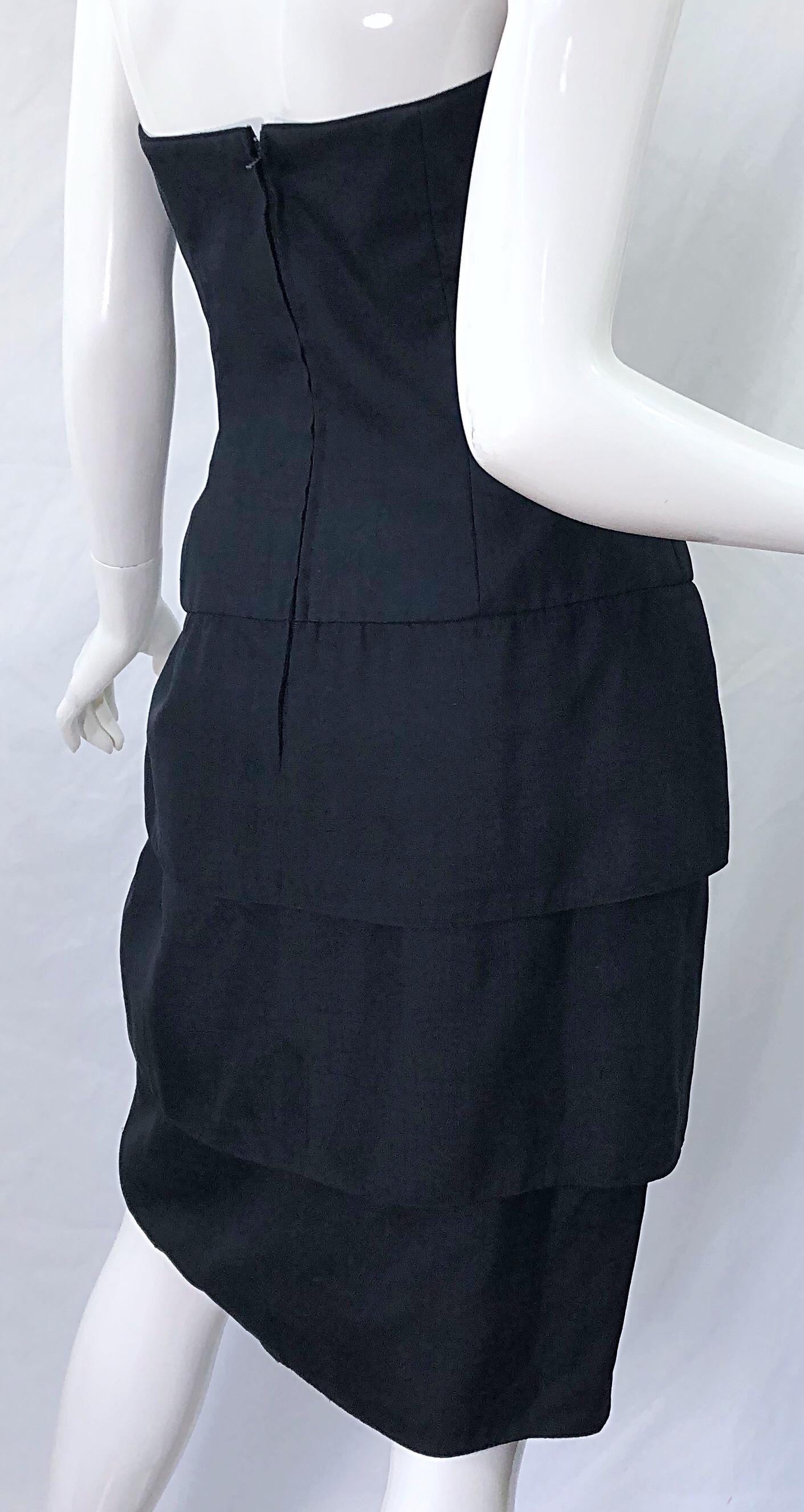 1980s A.J. Bari Lord & Taylor Size 10 / 12 Black Silk Strapless Cocktail Dress For Sale 2