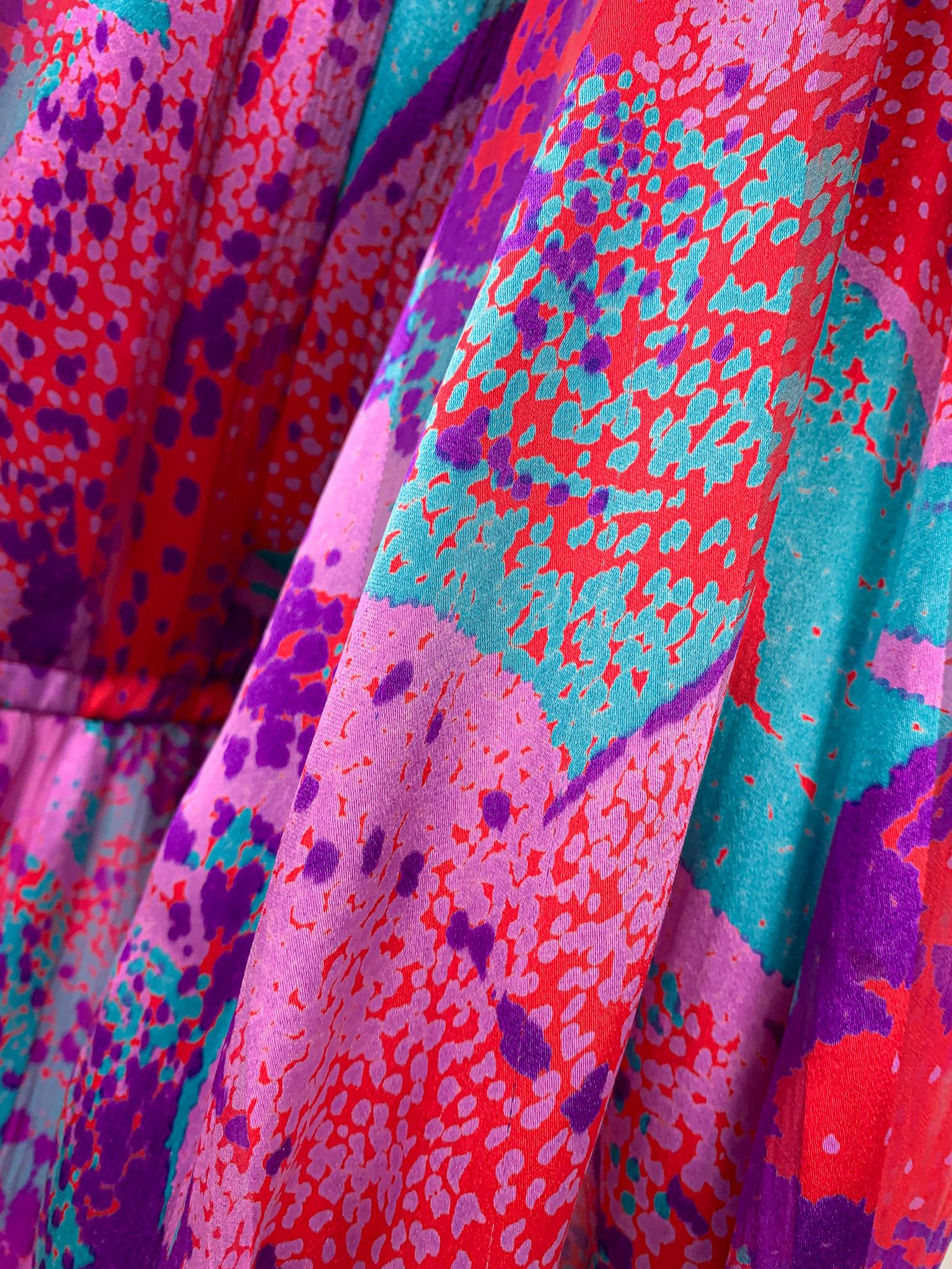 1980s Akris of Switzerland Multicolour Abstract Print Silk Maxi Dress 6