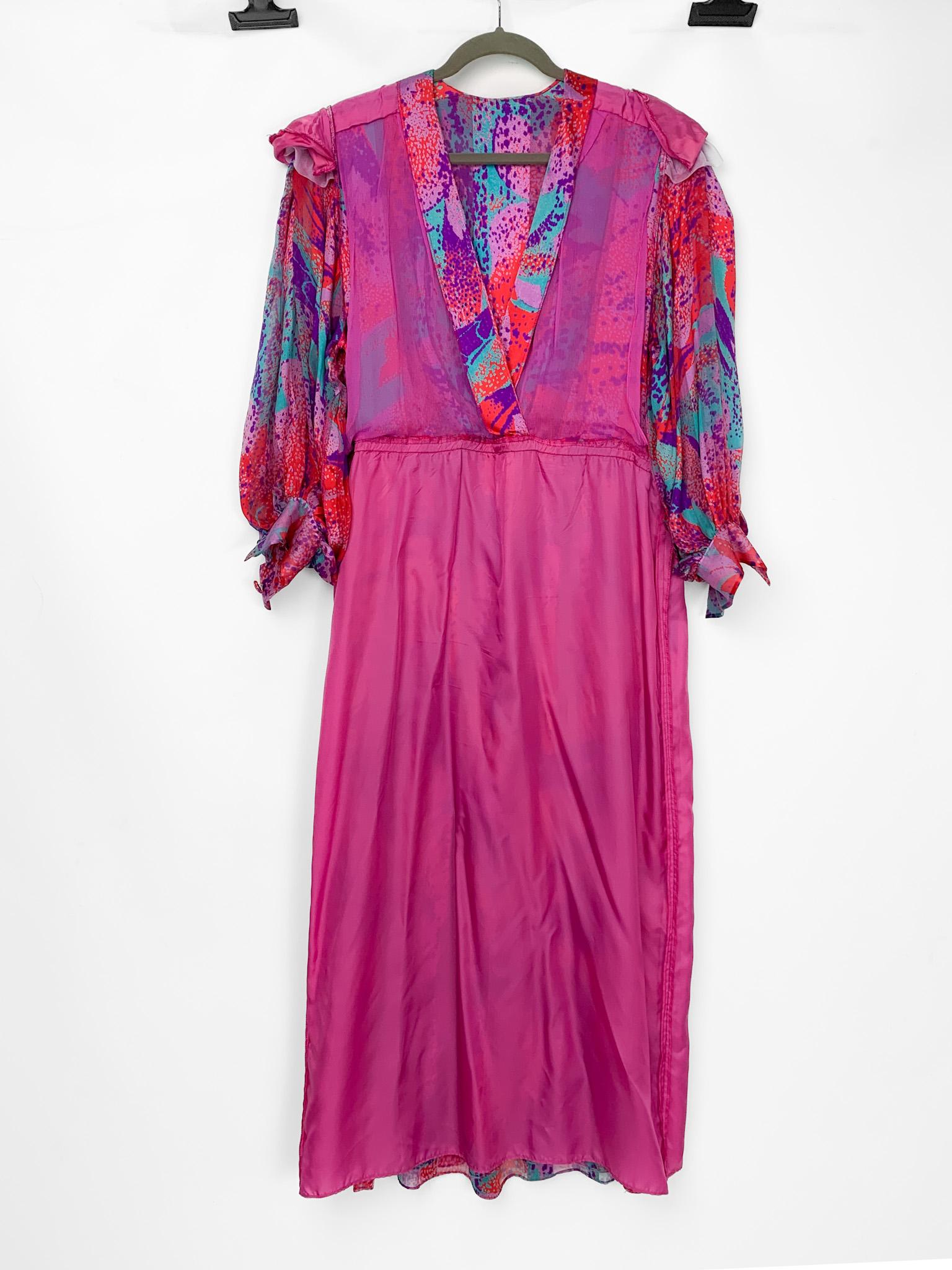 1980s Akris of Switzerland Multicolour Abstract Print Silk Maxi Dress 8