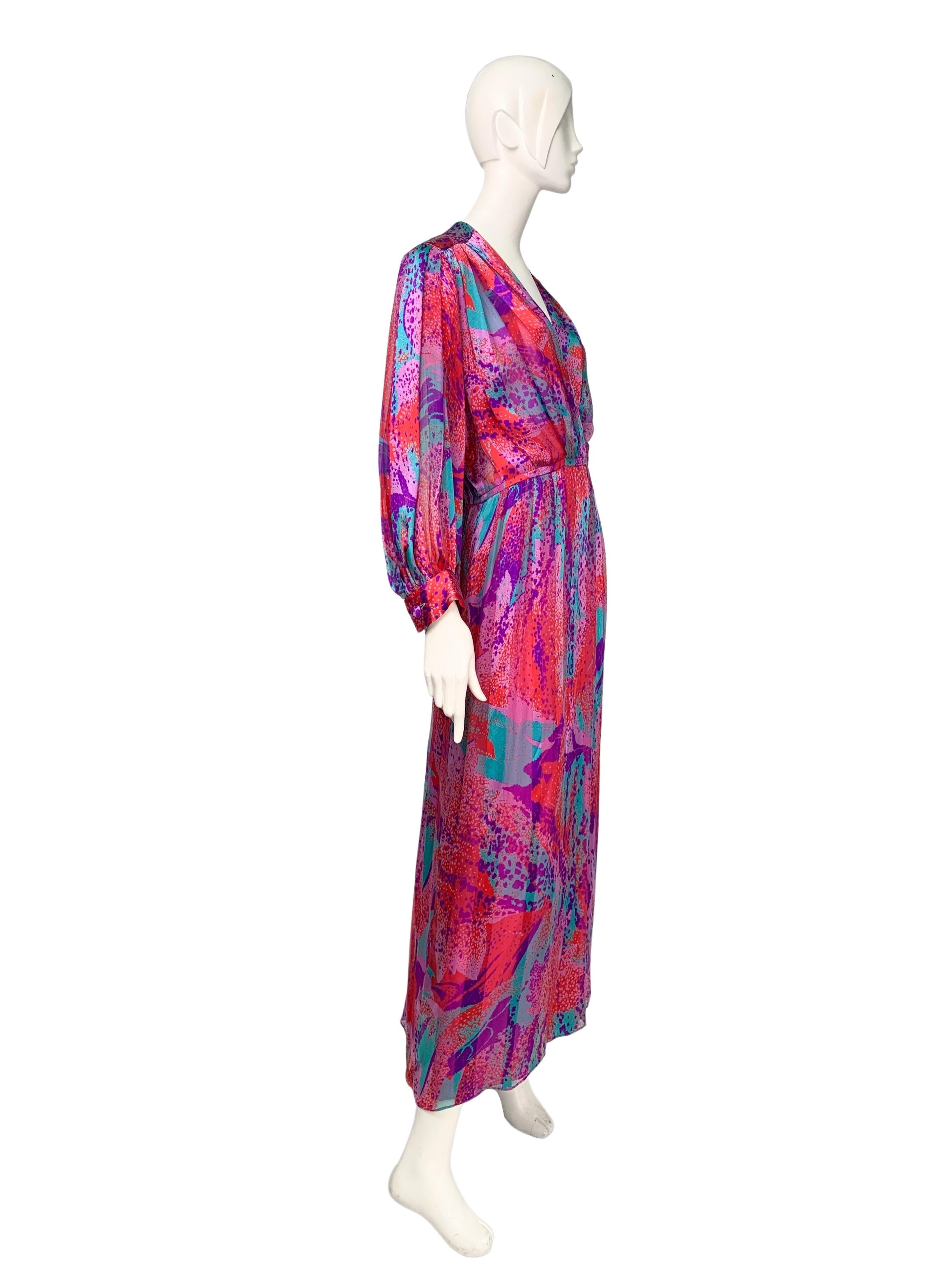 1980s Akris of Switzerland Multicolour Abstract Print Silk Maxi Dress In Excellent Condition In TARRAGONA, ES