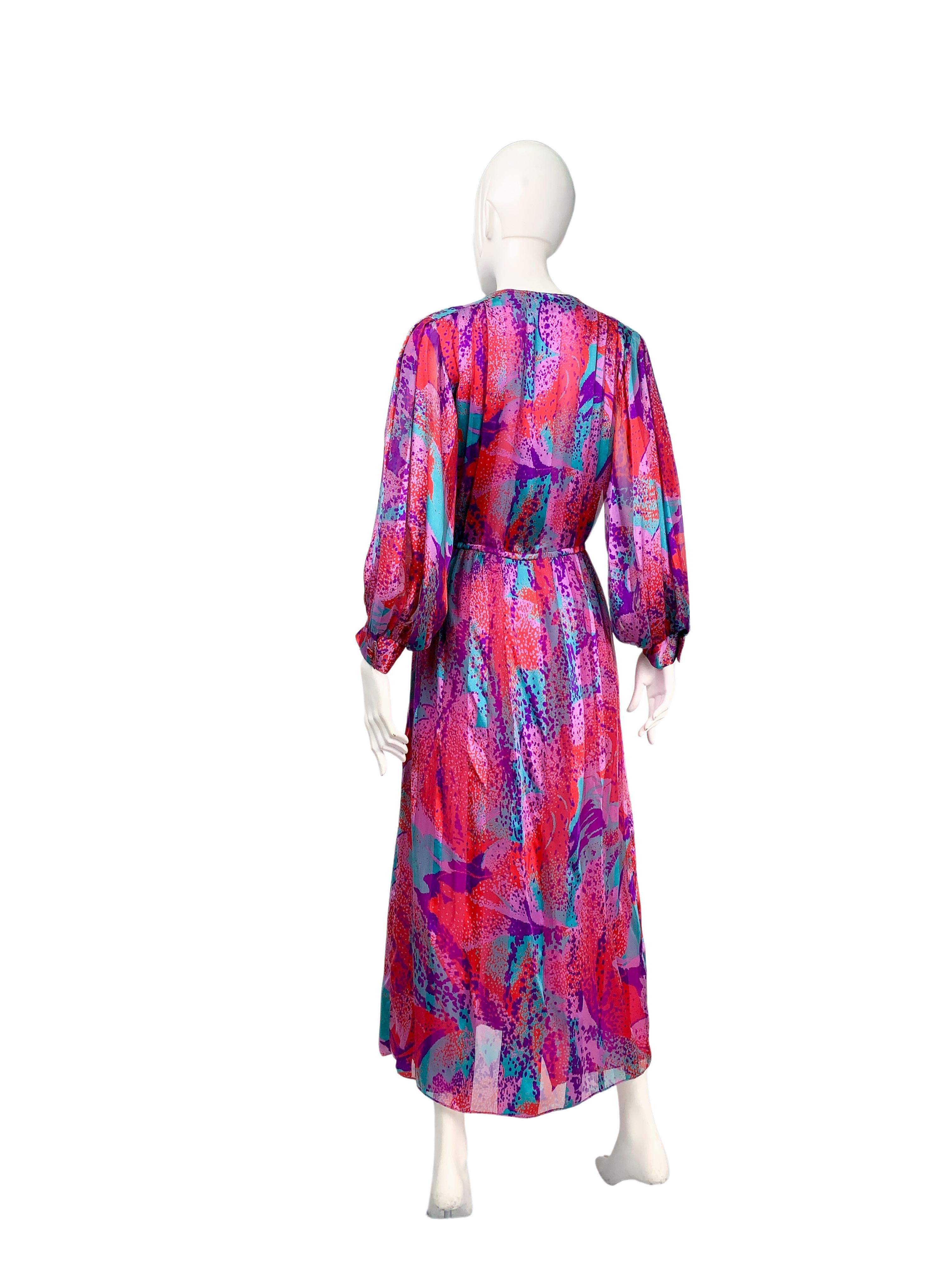 Women's 1980s Akris of Switzerland Multicolour Abstract Print Silk Maxi Dress