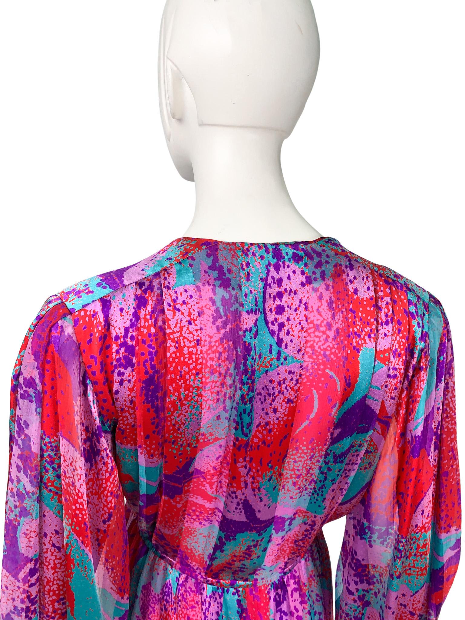 1980s Akris of Switzerland Multicolour Abstract Print Silk Maxi Dress 1
