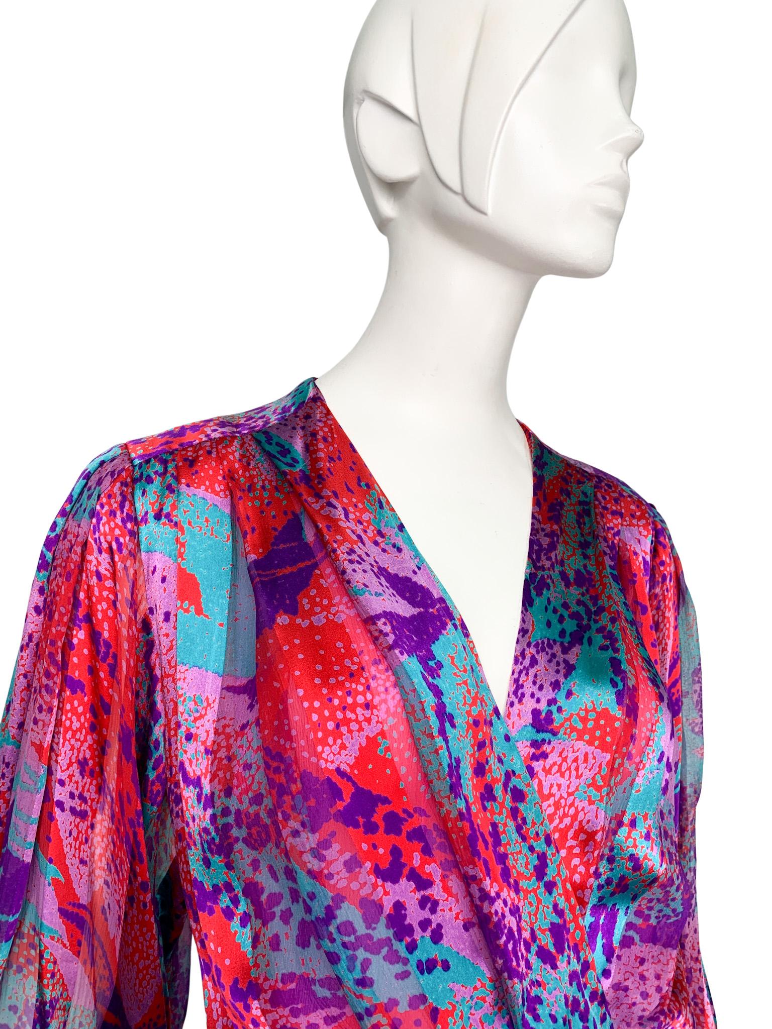 1980s Akris of Switzerland Multicolour Abstract Print Silk Maxi Dress 2