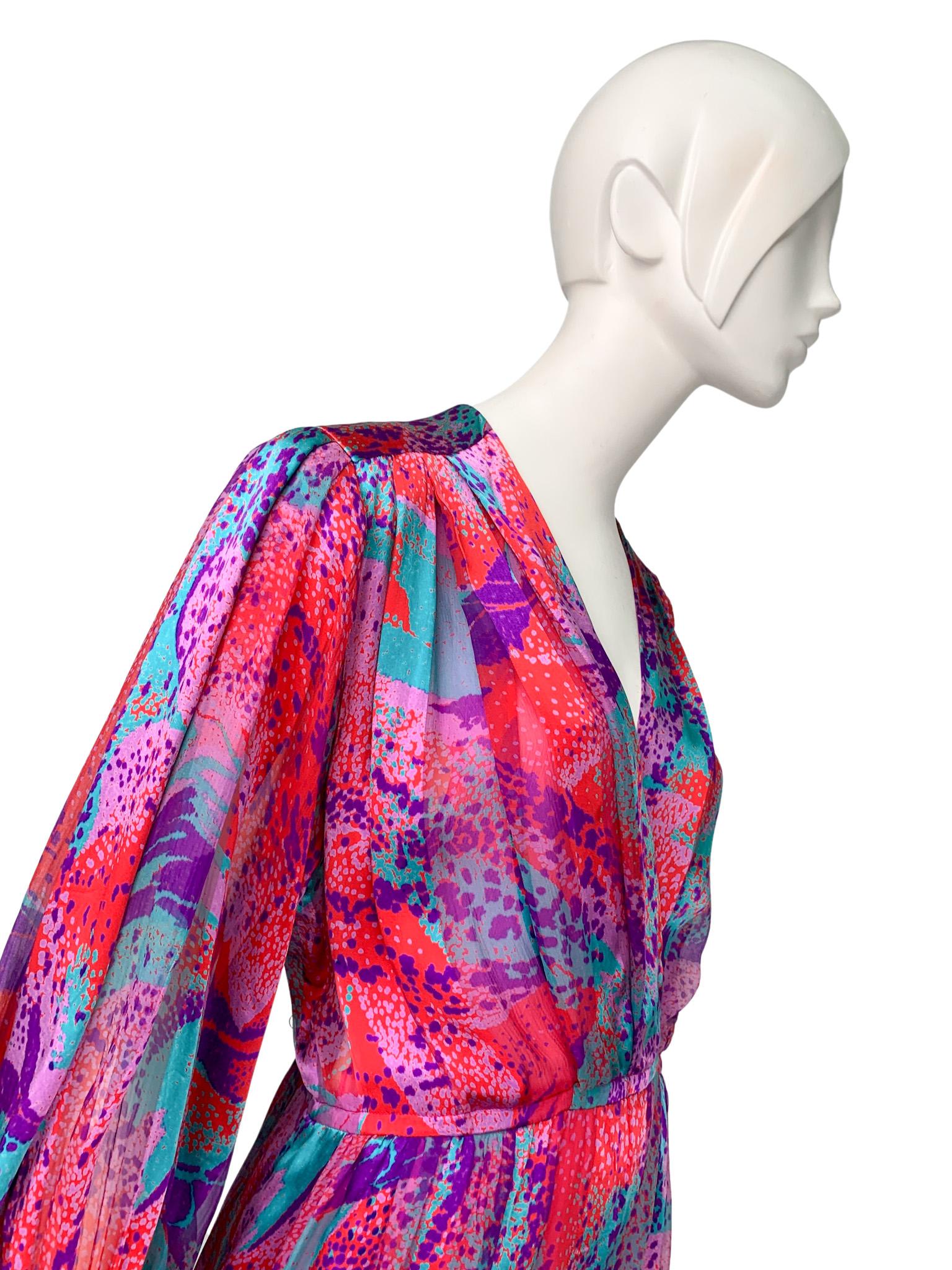 1980s Akris of Switzerland Multicolour Abstract Print Silk Maxi Dress 3