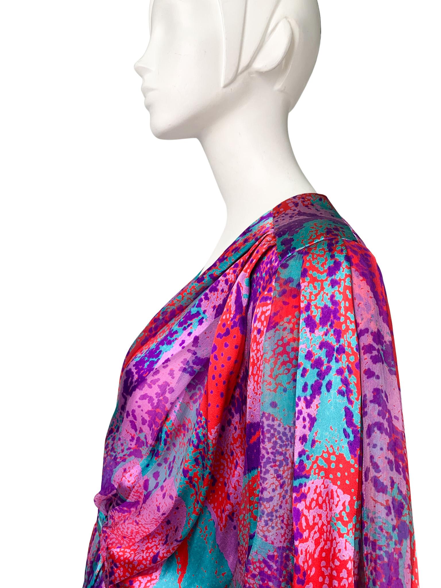 1980s Akris of Switzerland Multicolour Abstract Print Silk Maxi Dress 4