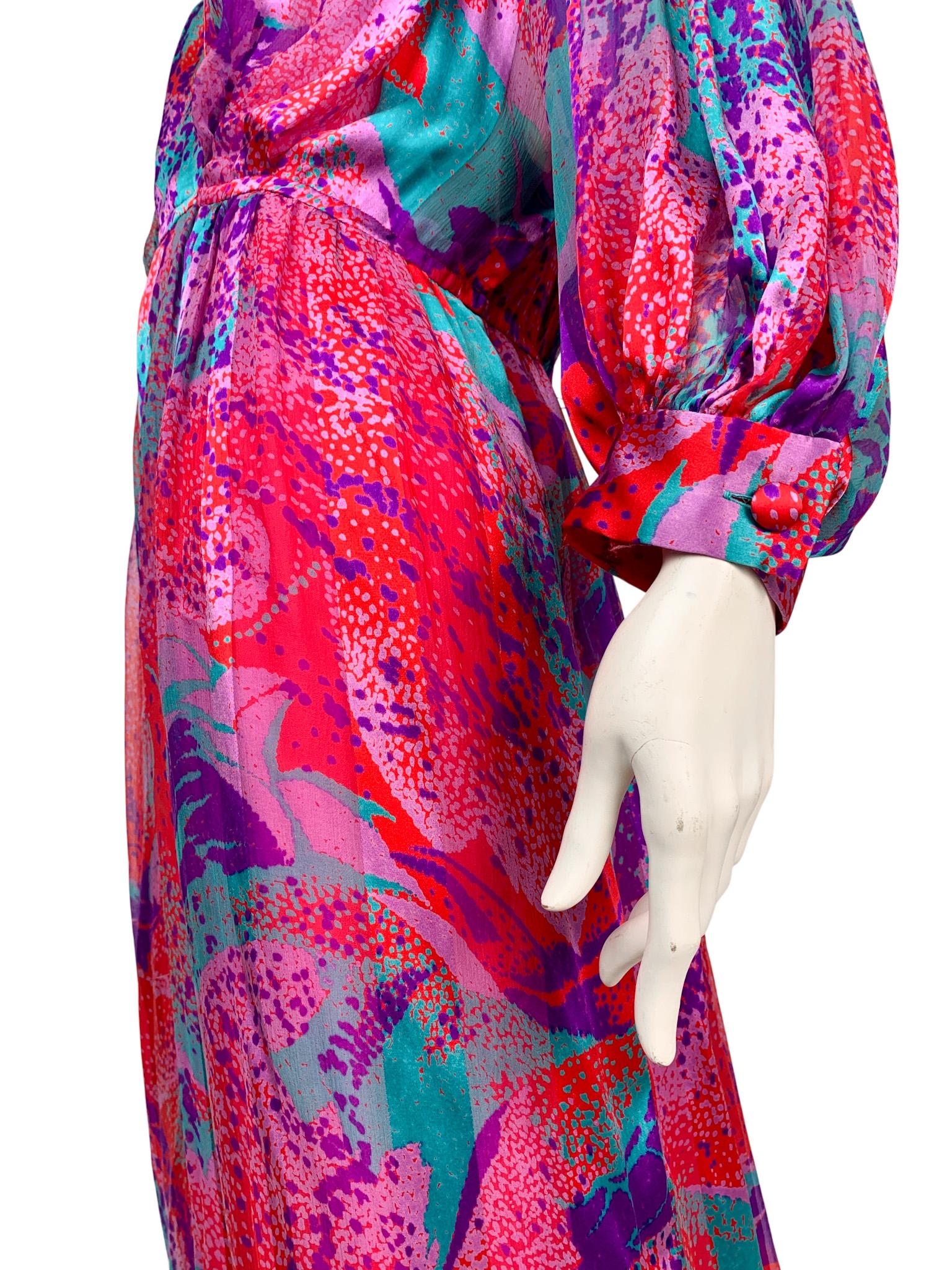 1980s Akris of Switzerland Multicolour Abstract Print Silk Maxi Dress 5