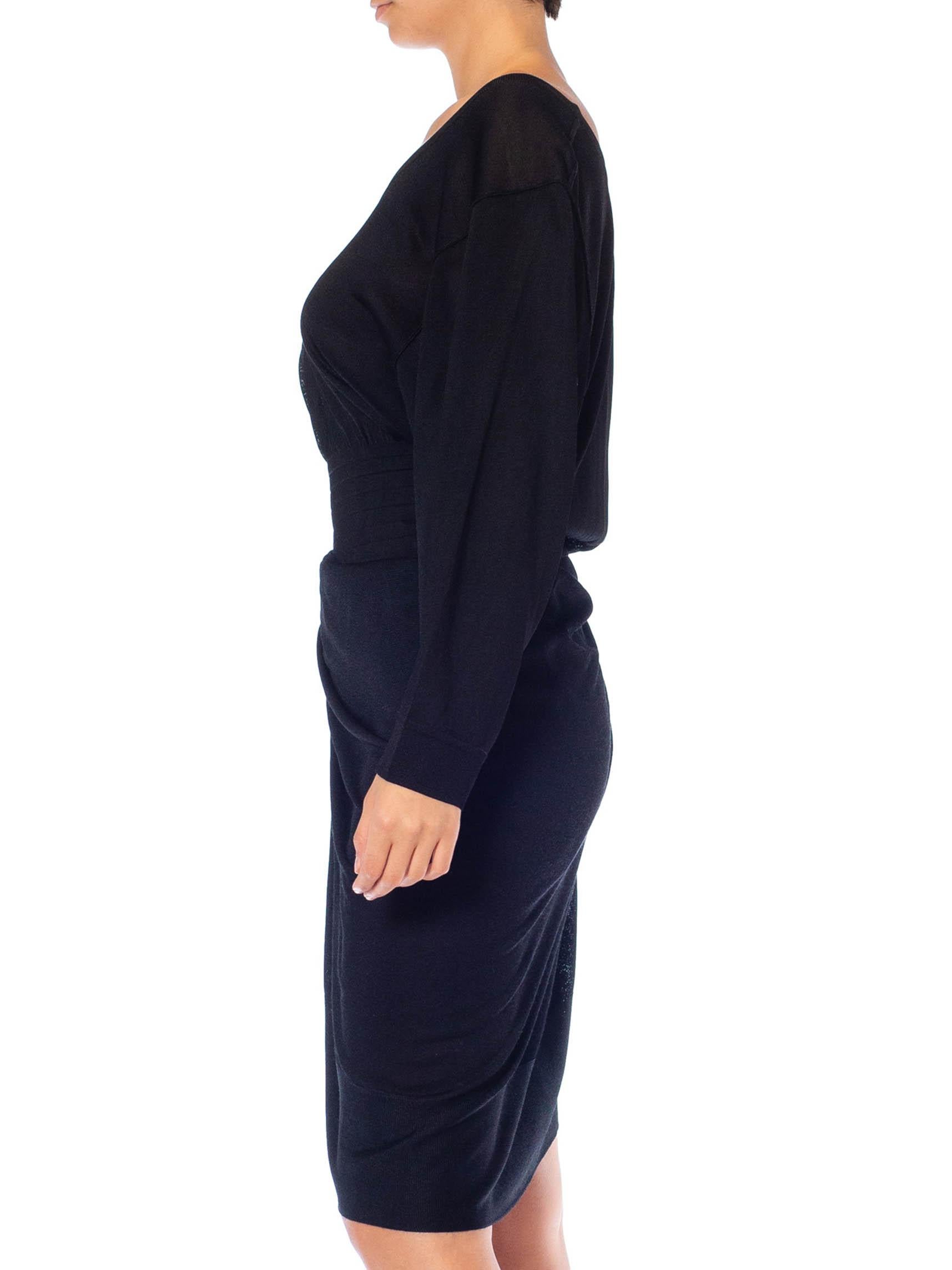 1980S ALAIA Black Viscose & Nylon Knit Romper Wrap Skirt Ensemble In Good Condition For Sale In New York, NY