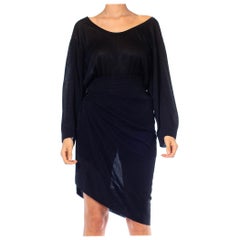 ALAIA anni '80 - Romper e gonna a portafoglio in viscosa e nylon nero