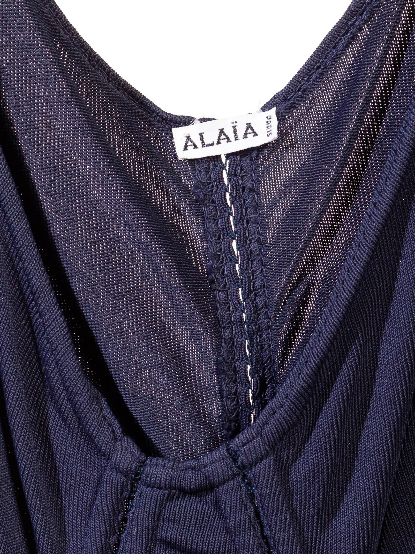 1980S ALAIA Navy Rayon Knit Top For Sale 3