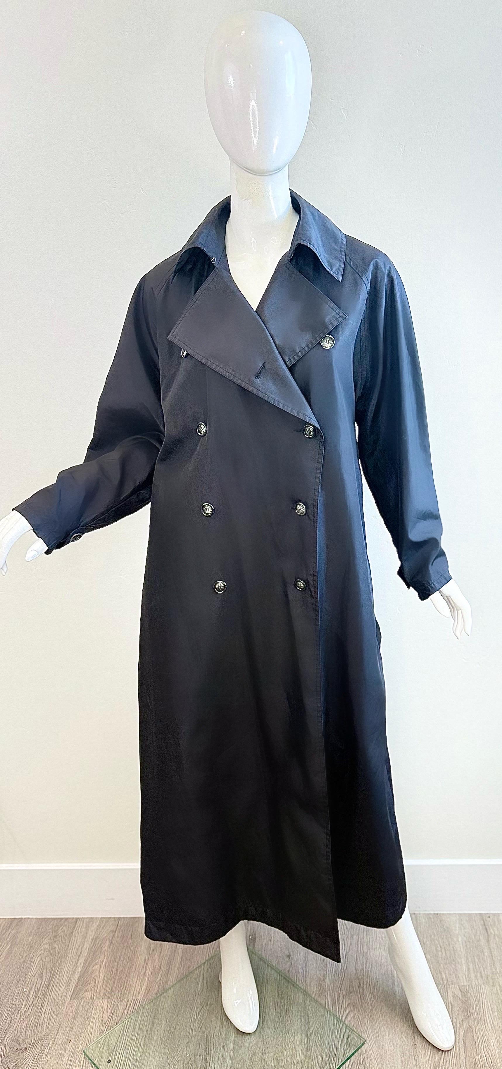 1980s Alaïa Oversized Glossed Nylon Vintage Trench Coat Jacket