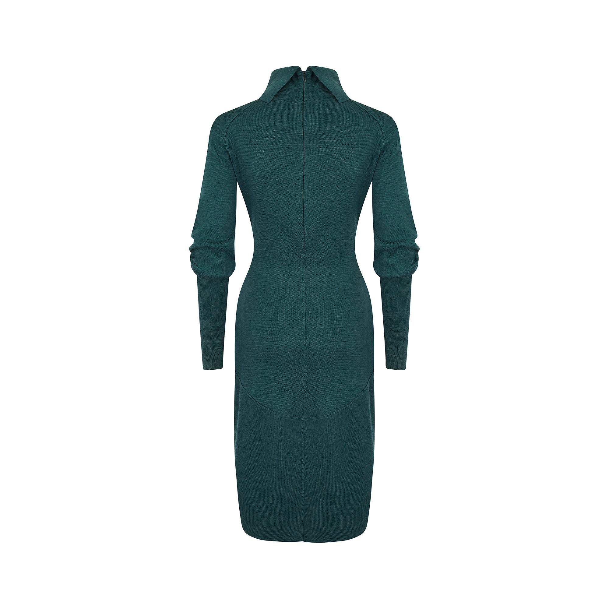Women's 1980s Alaia Wool Teal Green Bodycon Dress For Sale