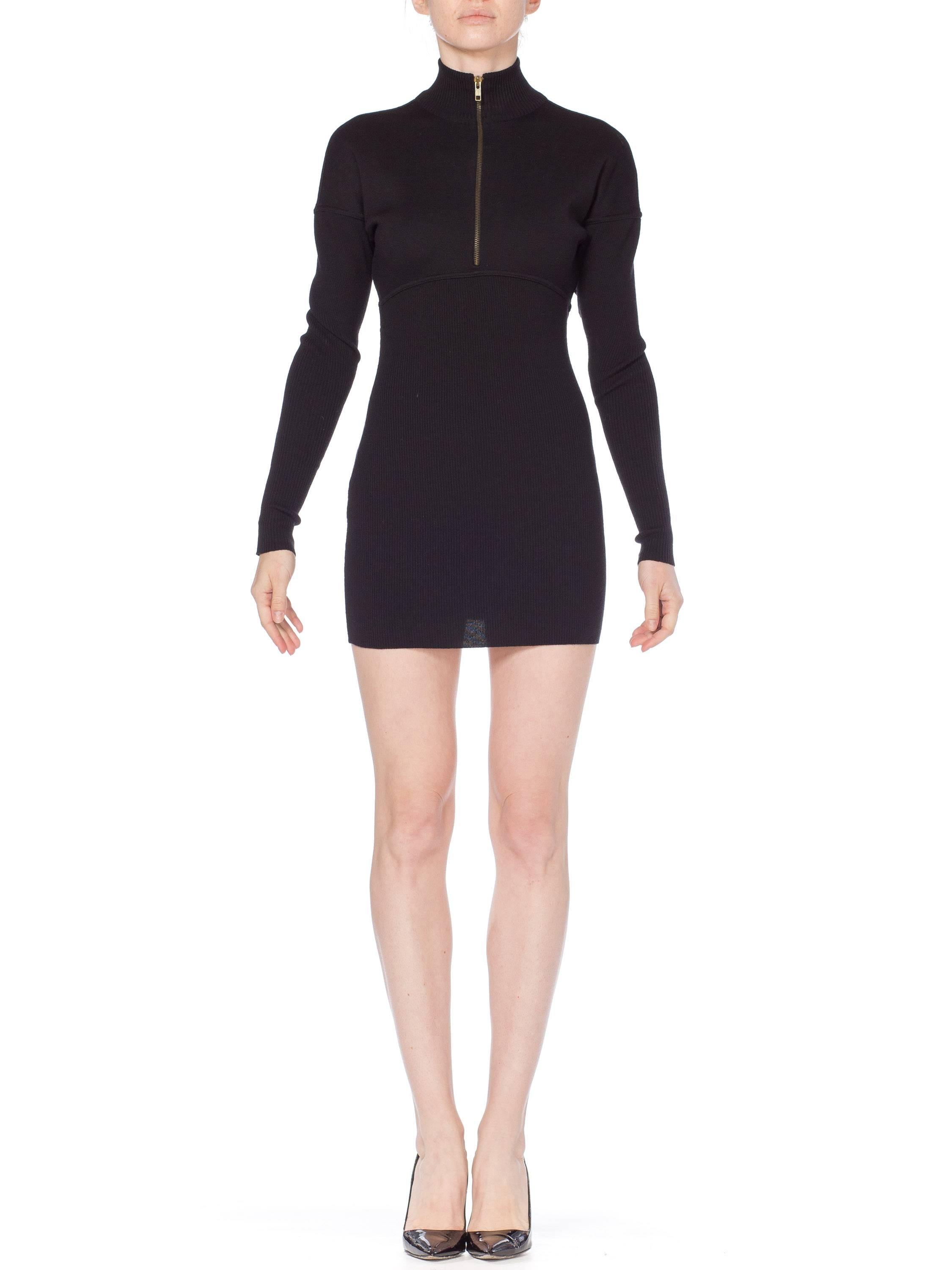 1980s Alaia Zipper Knit Dolman Sleeve Bodycon Mini Dress 8