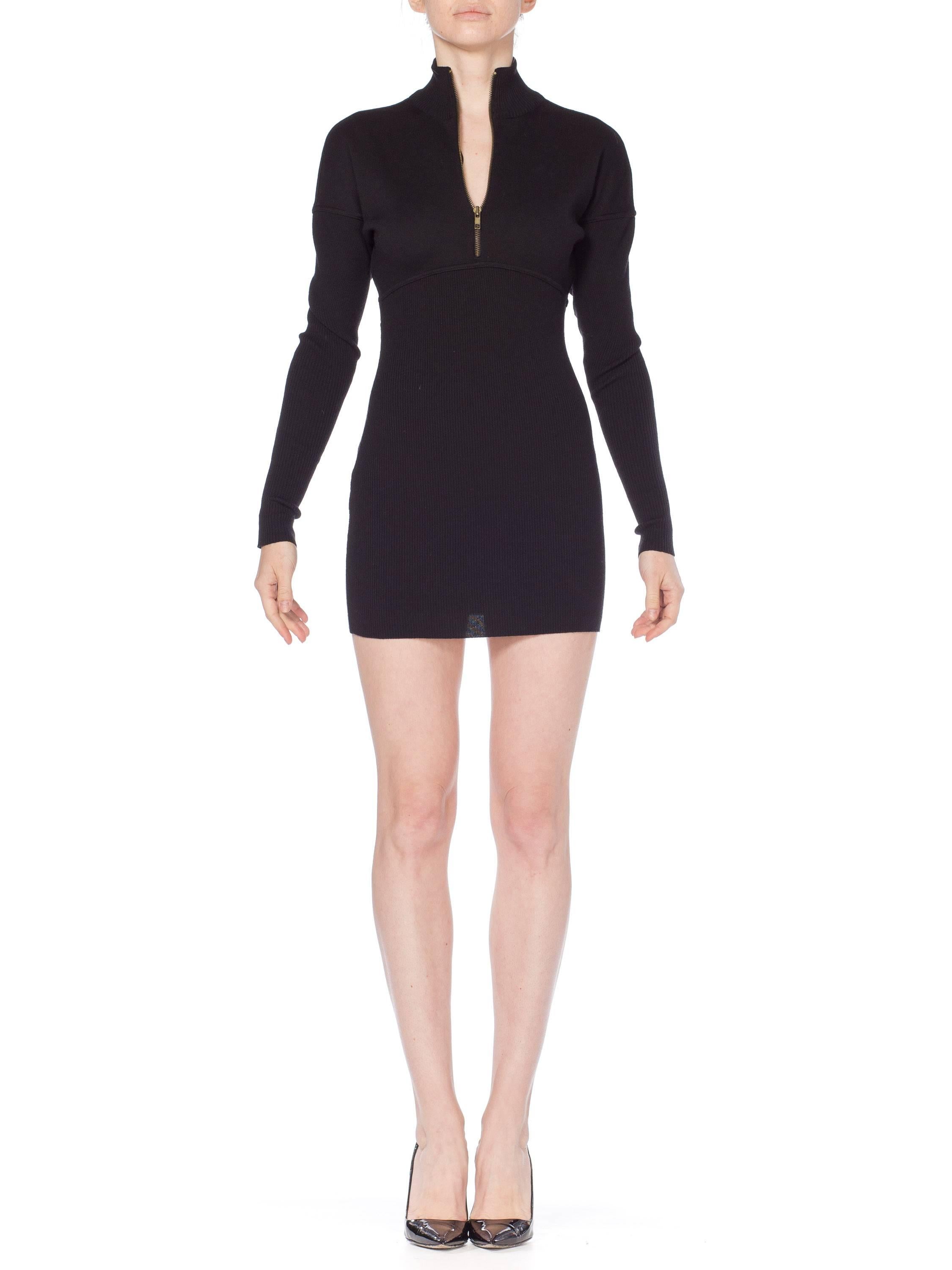 1980s Alaia Zipper Knit Dolman Sleeve Bodycon Mini Dress 9