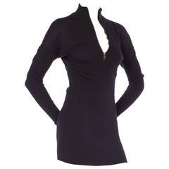 1980s Alaia Zipper Knit Dolman Sleeve Bodycon Mini Dress